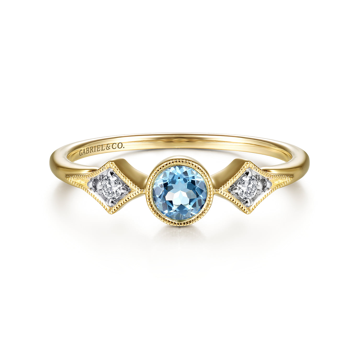 Blue Topaz and Diamond Promise Ring in 14K Yellow Gold