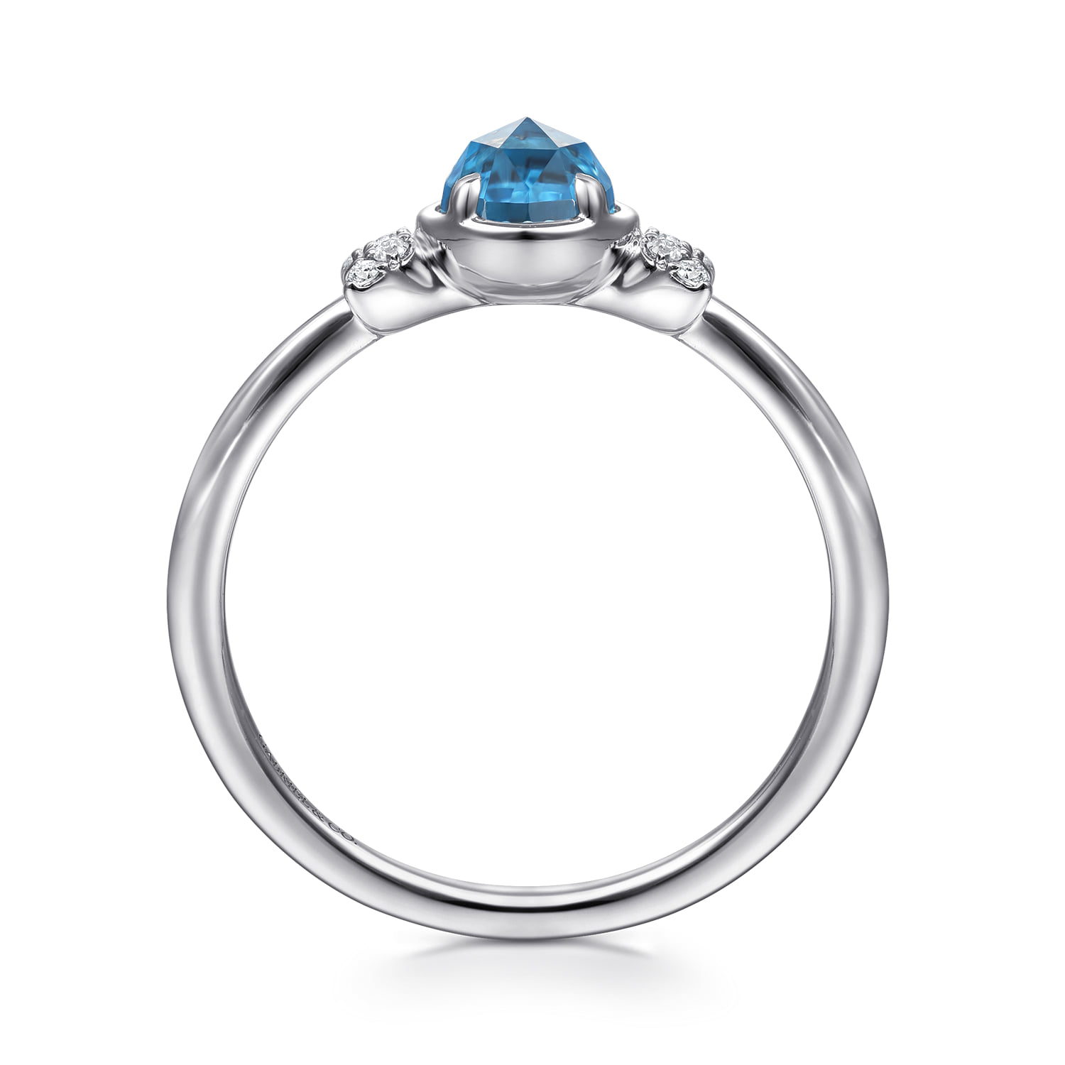 Floral Blue Topaz Diamond Promise Ring in 14K White Gold, photograph 2