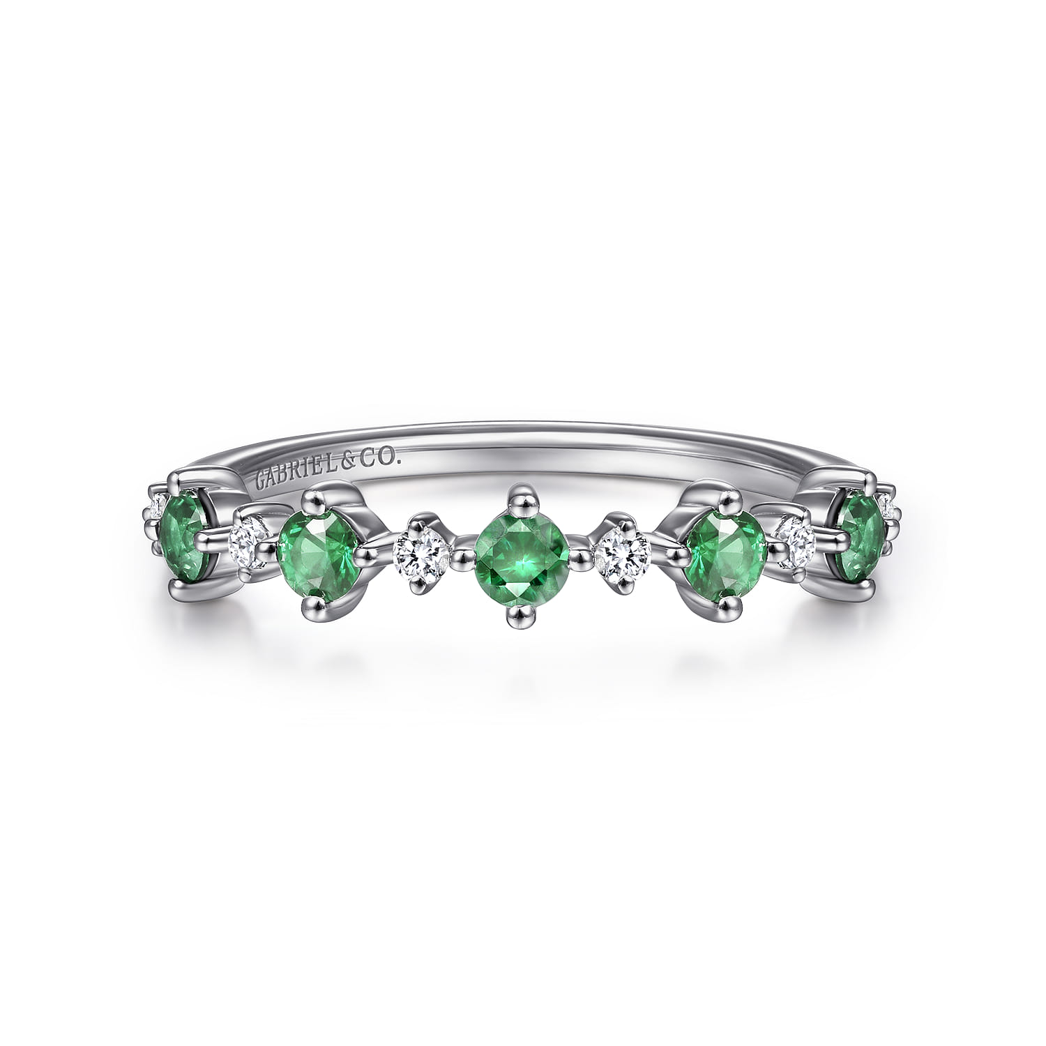 Alternating Round Diamond and Emerald Ring