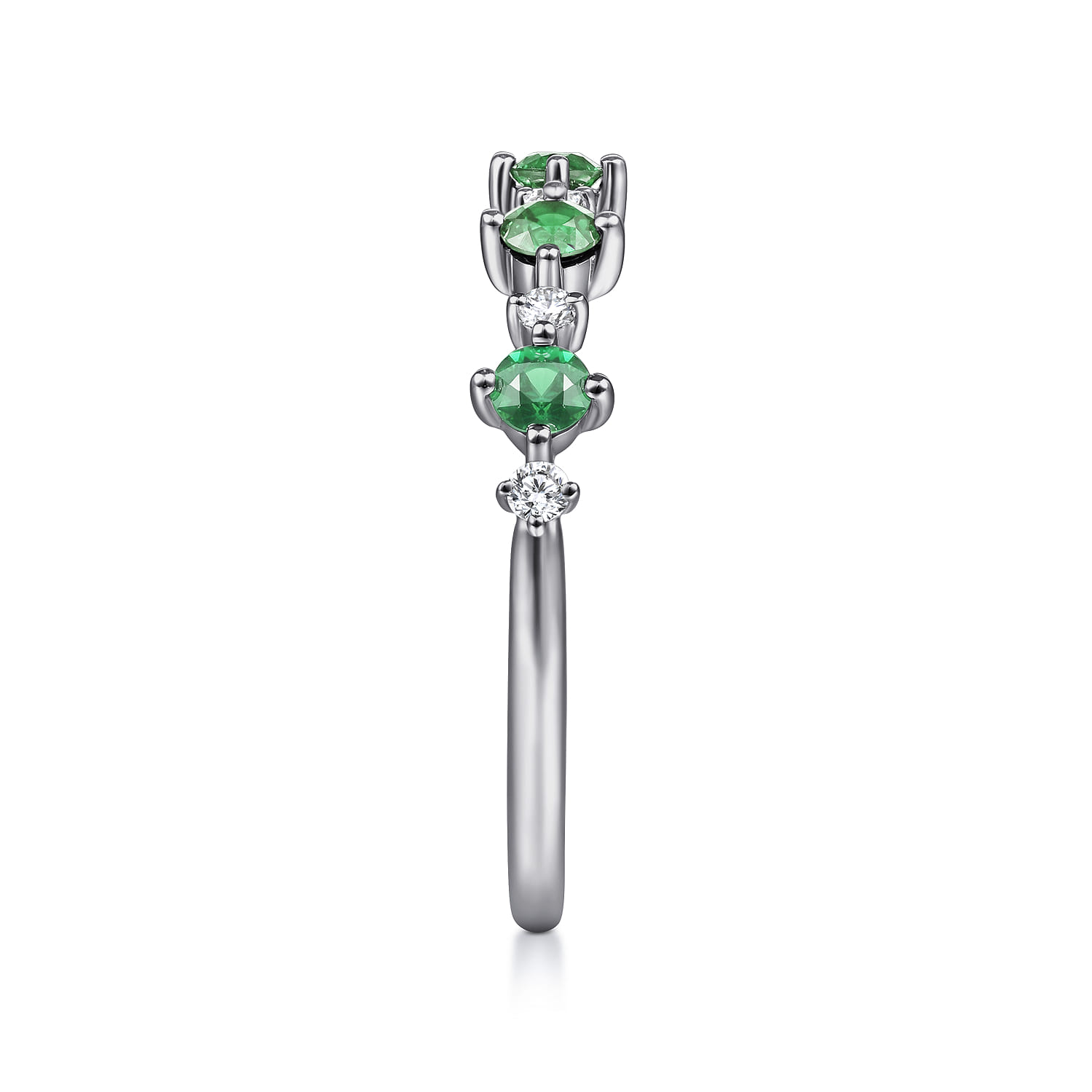 Alternating Round Diamond and Emerald Ring in 14K White Gold, photograph 4