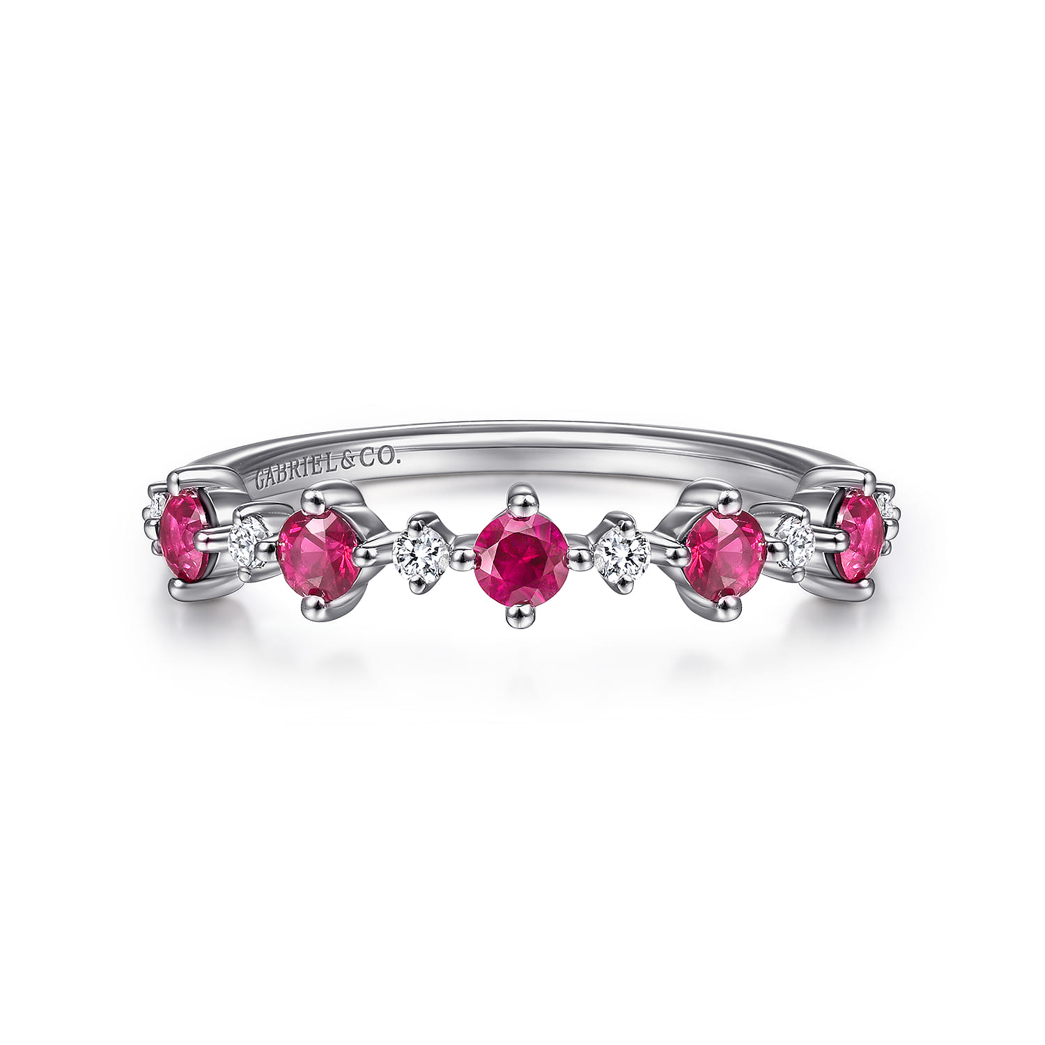 Alternating Round Diamond and Ruby Ring