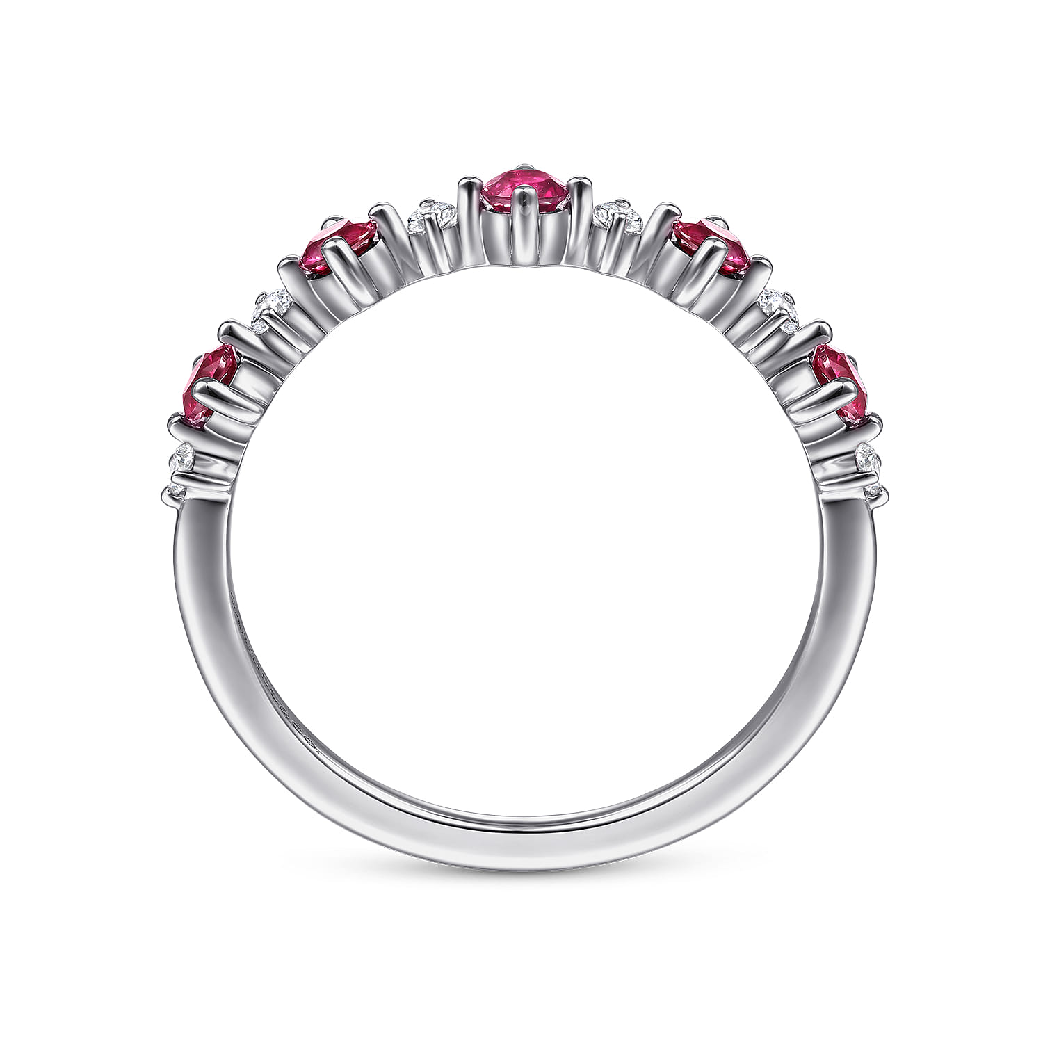 Alternating Round Diamond and Ruby Ring in 14K White Gold, photograph 2