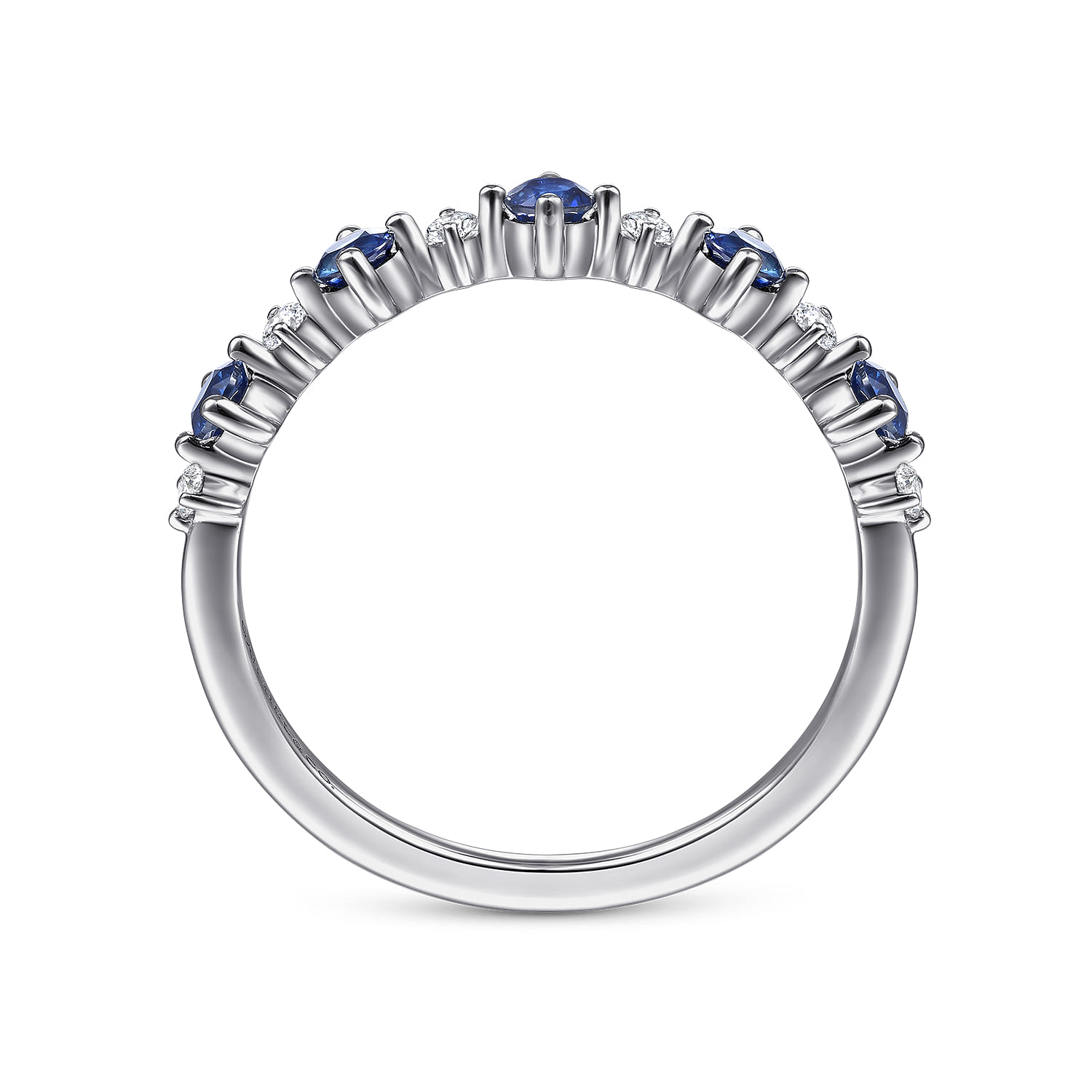 Alternating Round Diamond and Sapphire Ring in 14K White Gold, photograph 2