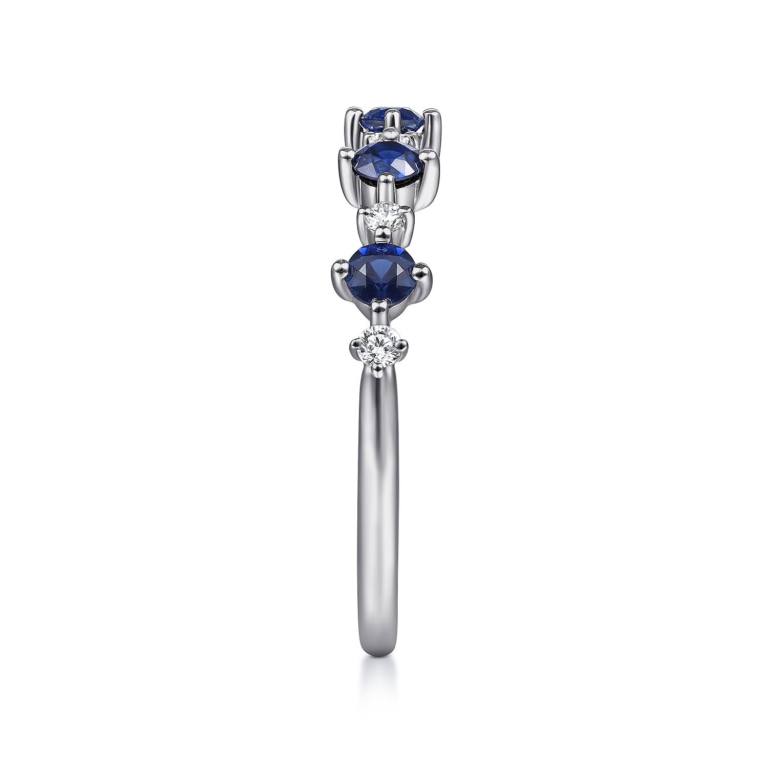 Alternating Round Diamond and Sapphire Ring in 14K White Gold, photograph 4