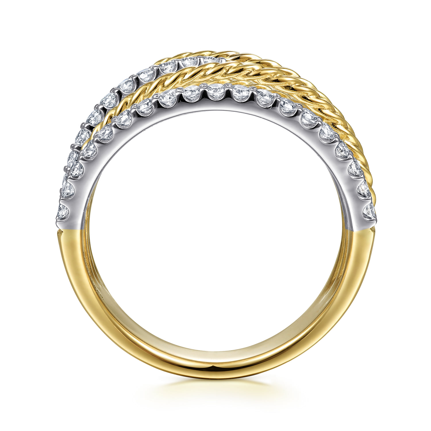 Twisted Rope and Diamond Multi Row Ring in 14K White/Yellow Gold, photograph 2
