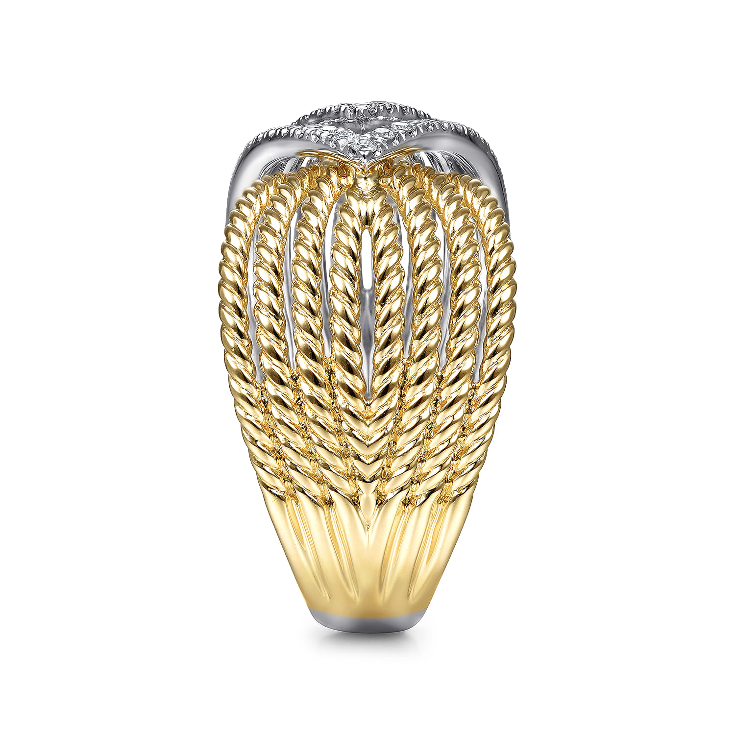 Twisted Rope and Diamond Overlapping Triangle Ring in 14K White/Yellow Gold, photograph 4