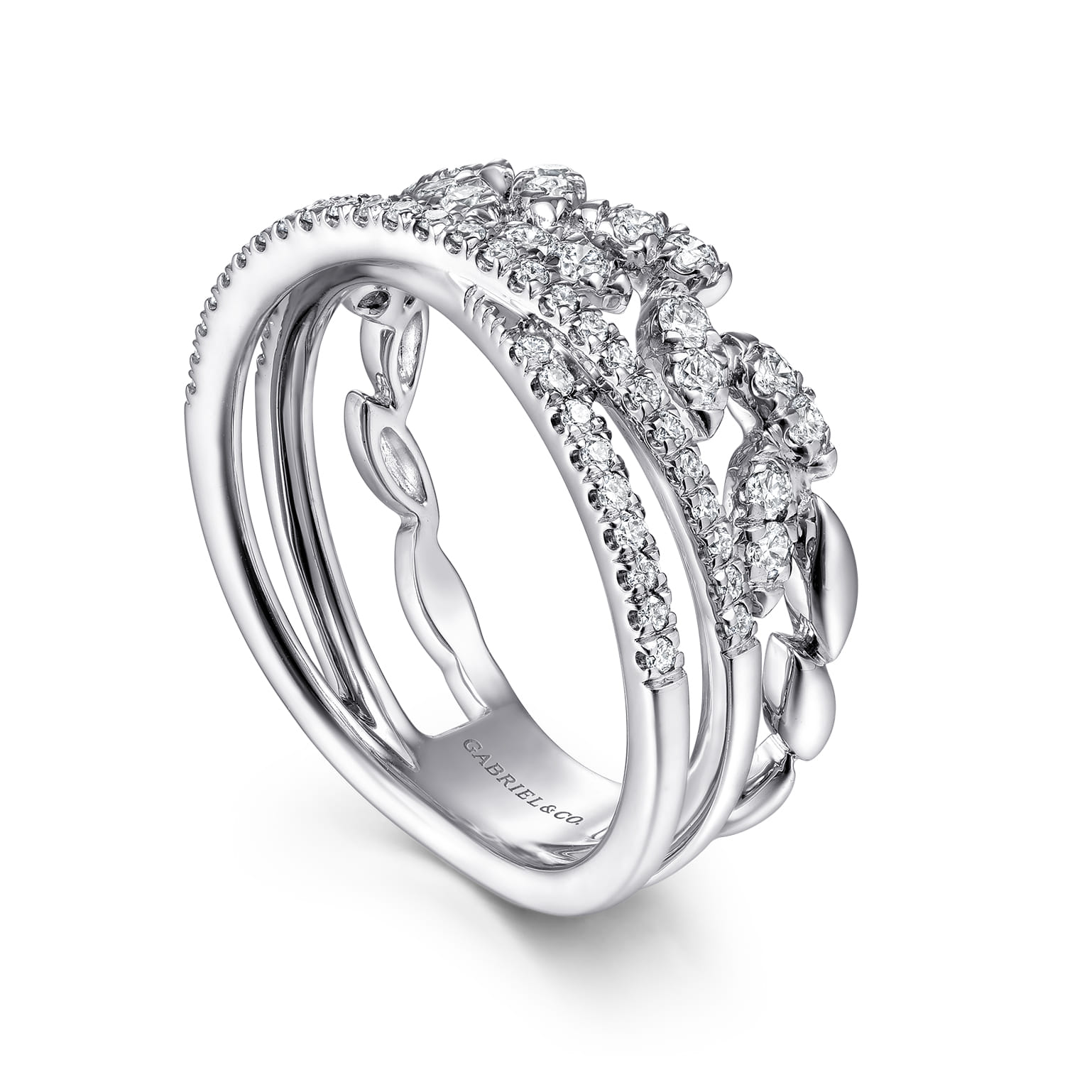 Diamond Leaf Cluster and Criss Cross Ring in 14K White Gold, photograph 3