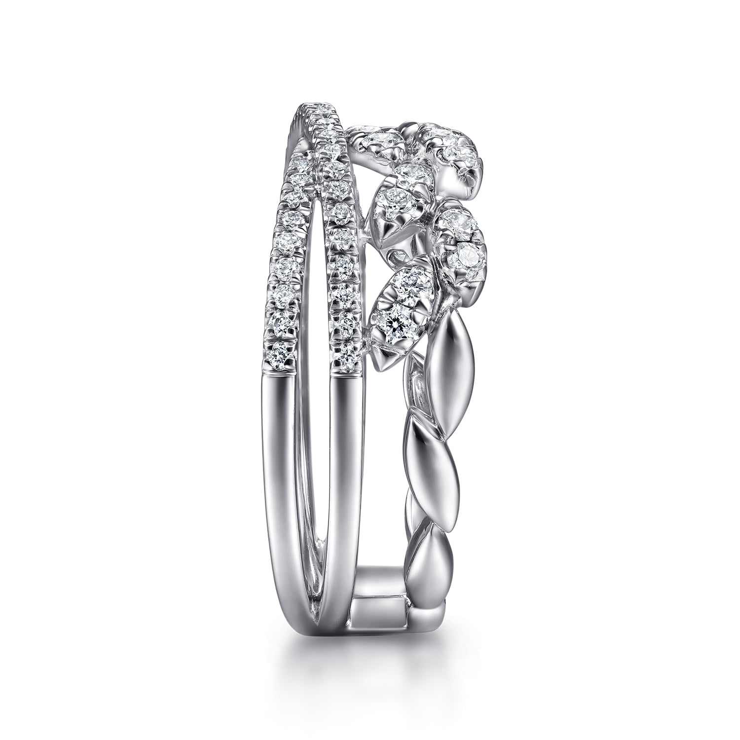 Diamond Leaf Cluster and Criss Cross Ring in 14K White Gold, photograph 4