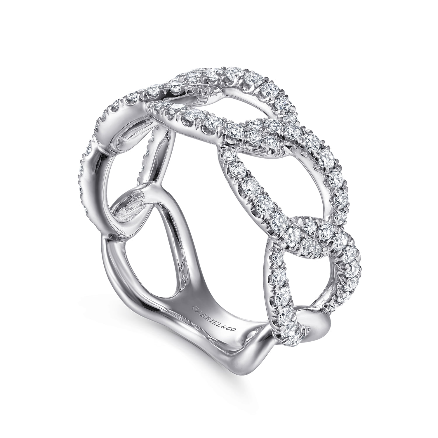 Wide Diamond Open Link Ring in 14K White Gold, photograph 3