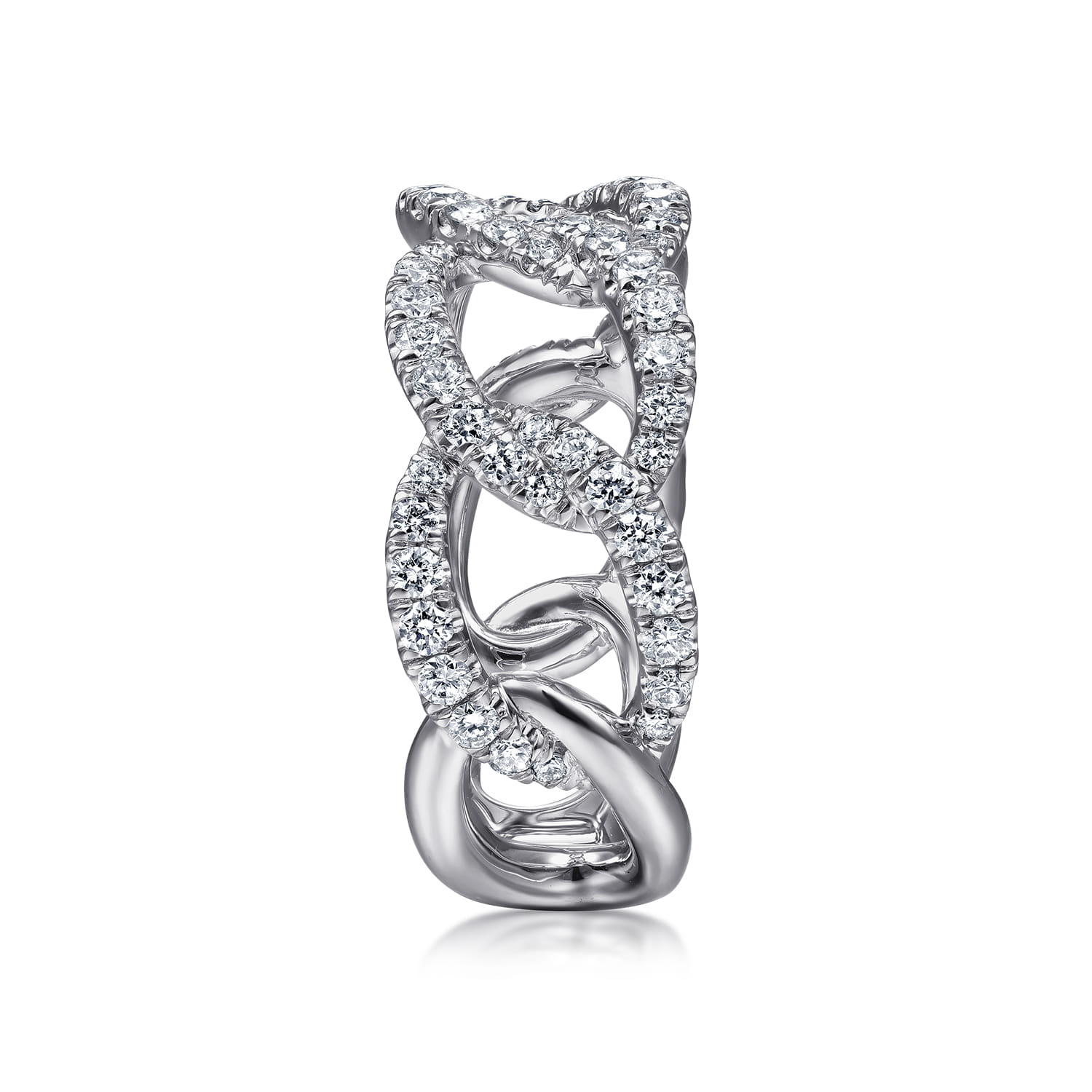 Wide Diamond Open Link Ring in 14K White Gold, photograph 4
