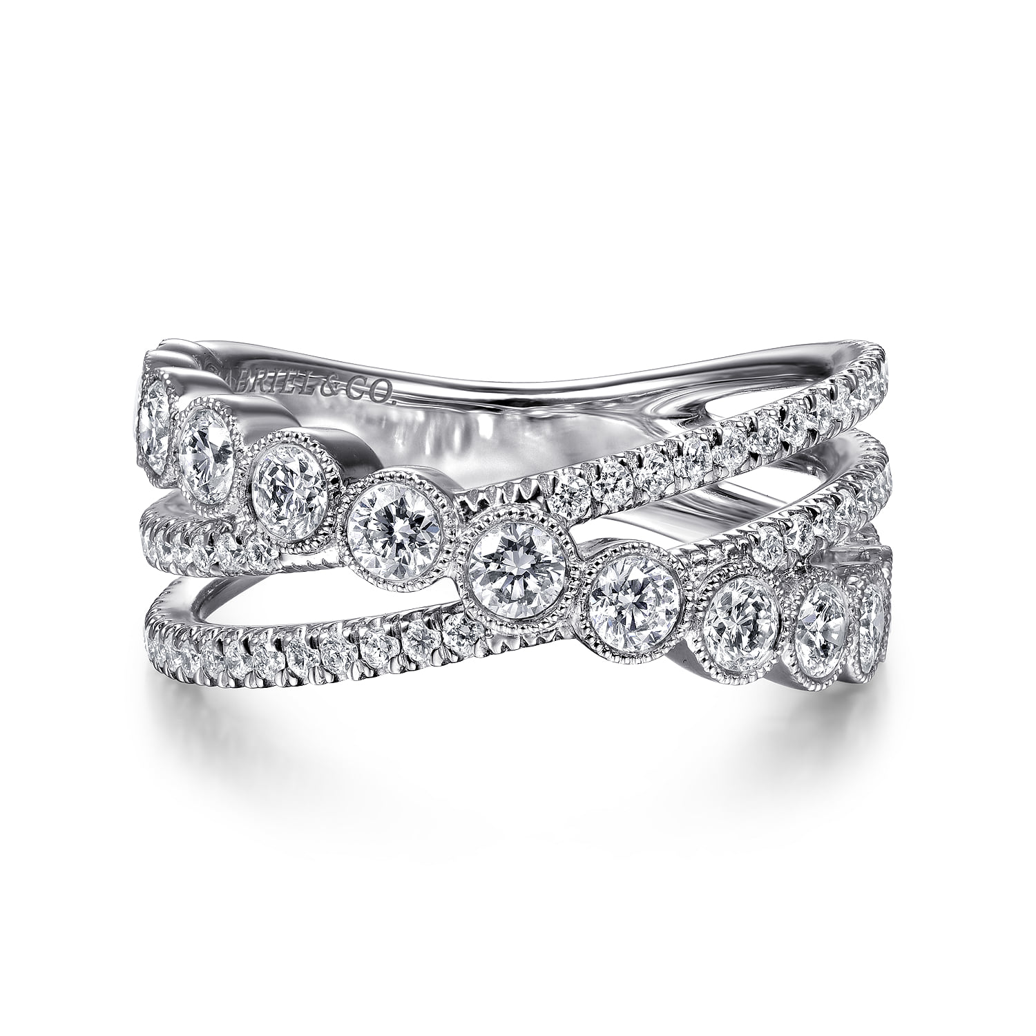 Bezel and Prong Set Criss Cross Diamond Ring