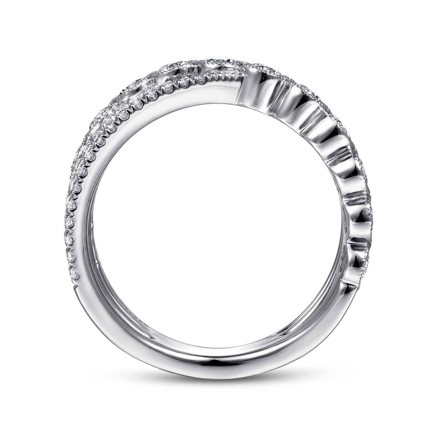 Bezel and Prong Set Criss Cross Diamond Ring in 14K White Gold, photograph 2