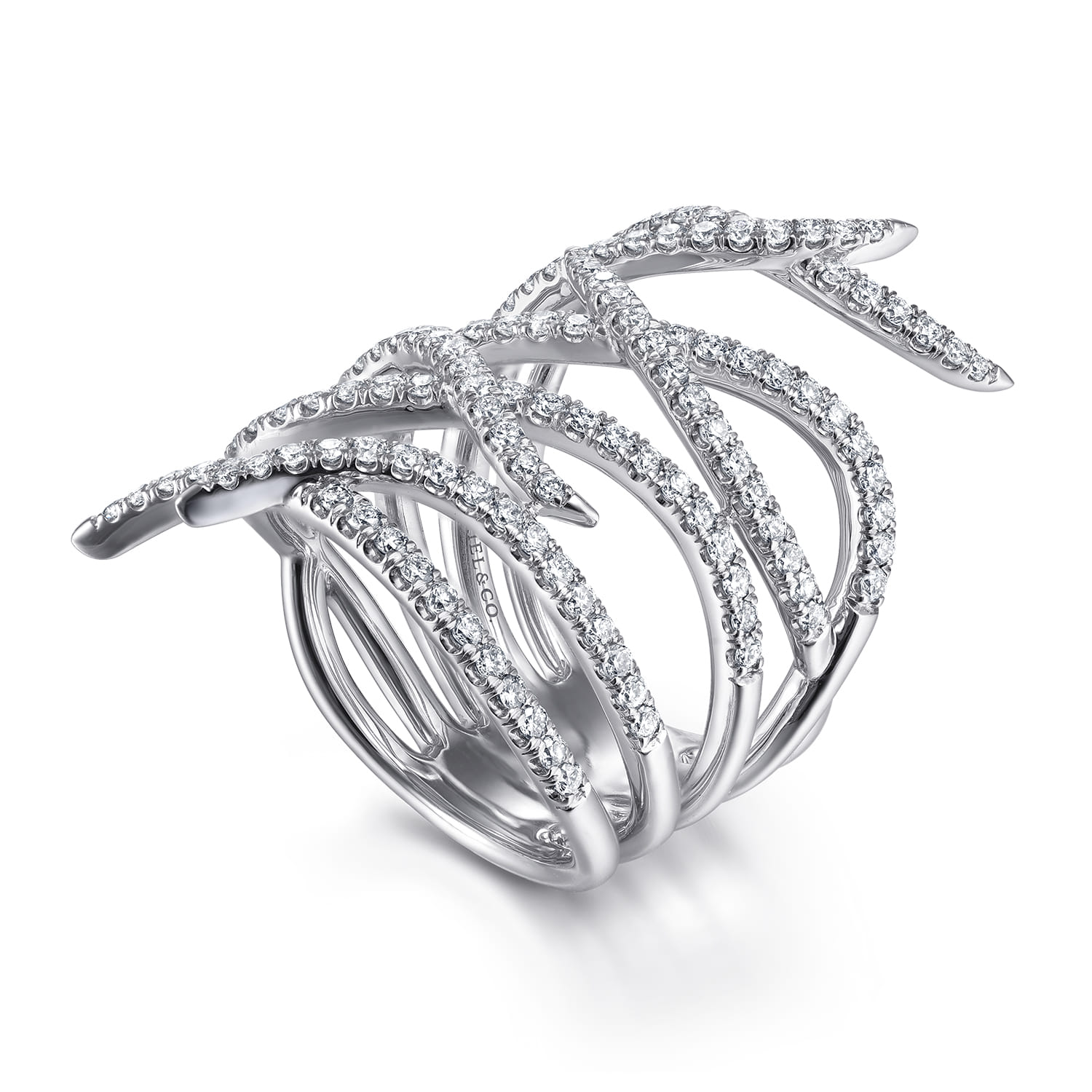 Diamond Multi Row Twisted Vine Ring in 14K White Gold, photograph 3
