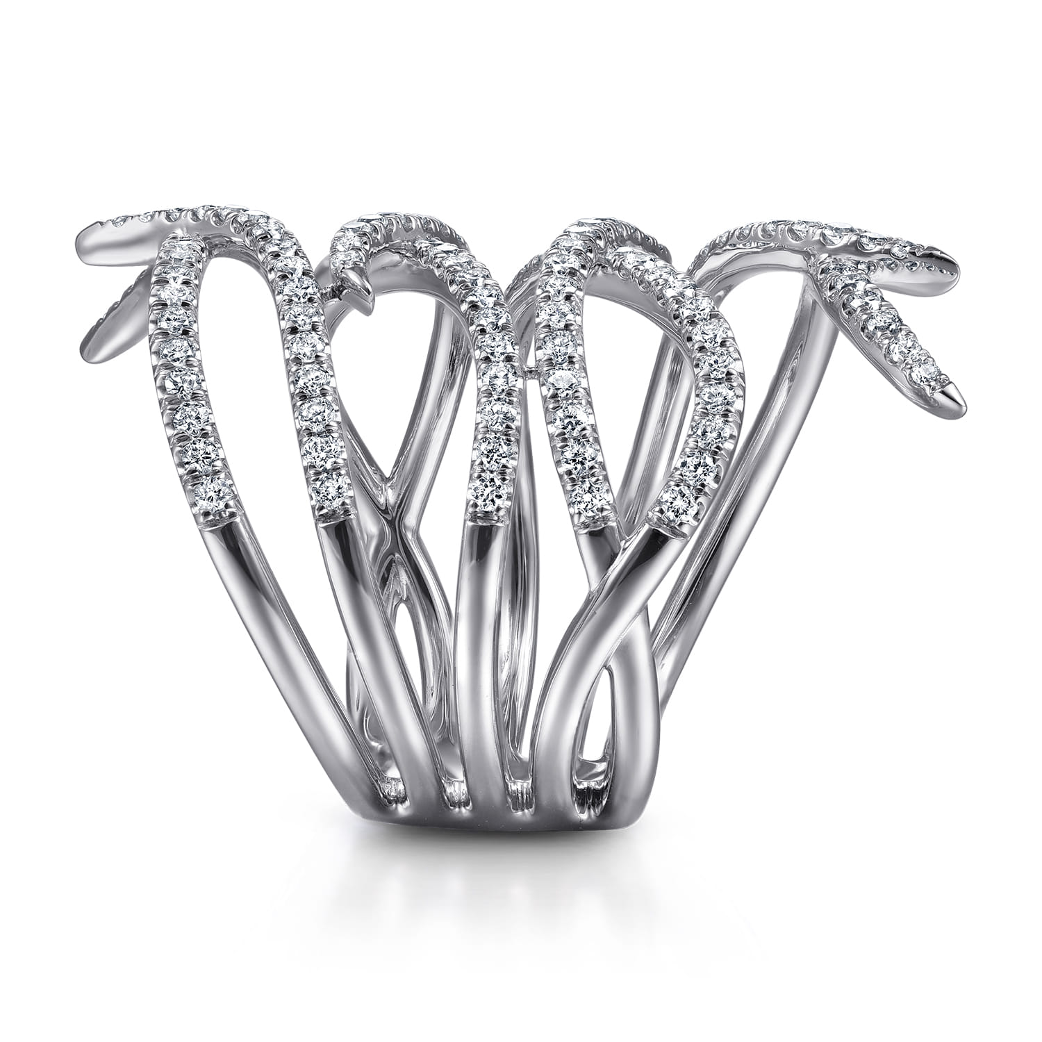 Diamond Multi Row Twisted Vine Ring in 14K White Gold, photograph 4