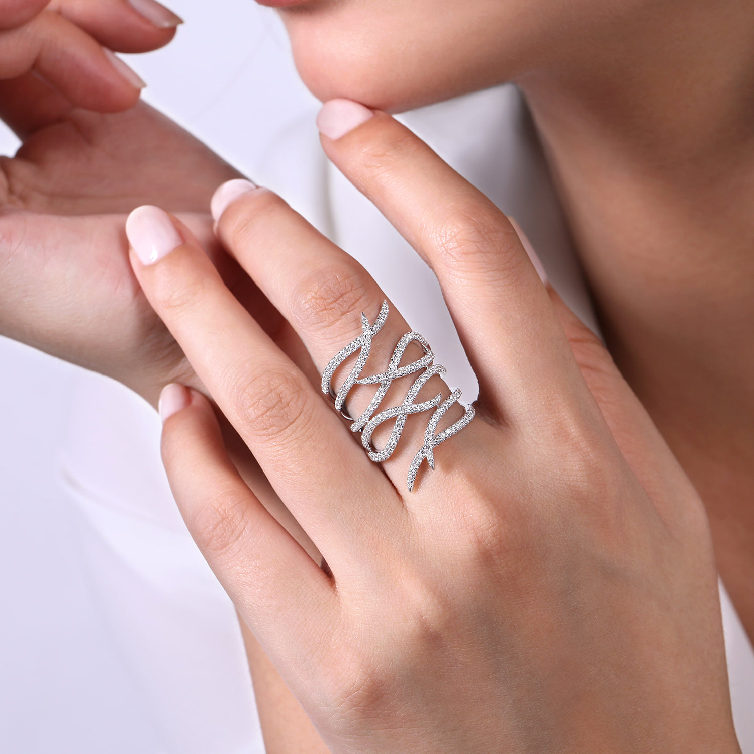 Diamond Multi Row Twisted Vine Ring in 14K White Gold, photograph 5