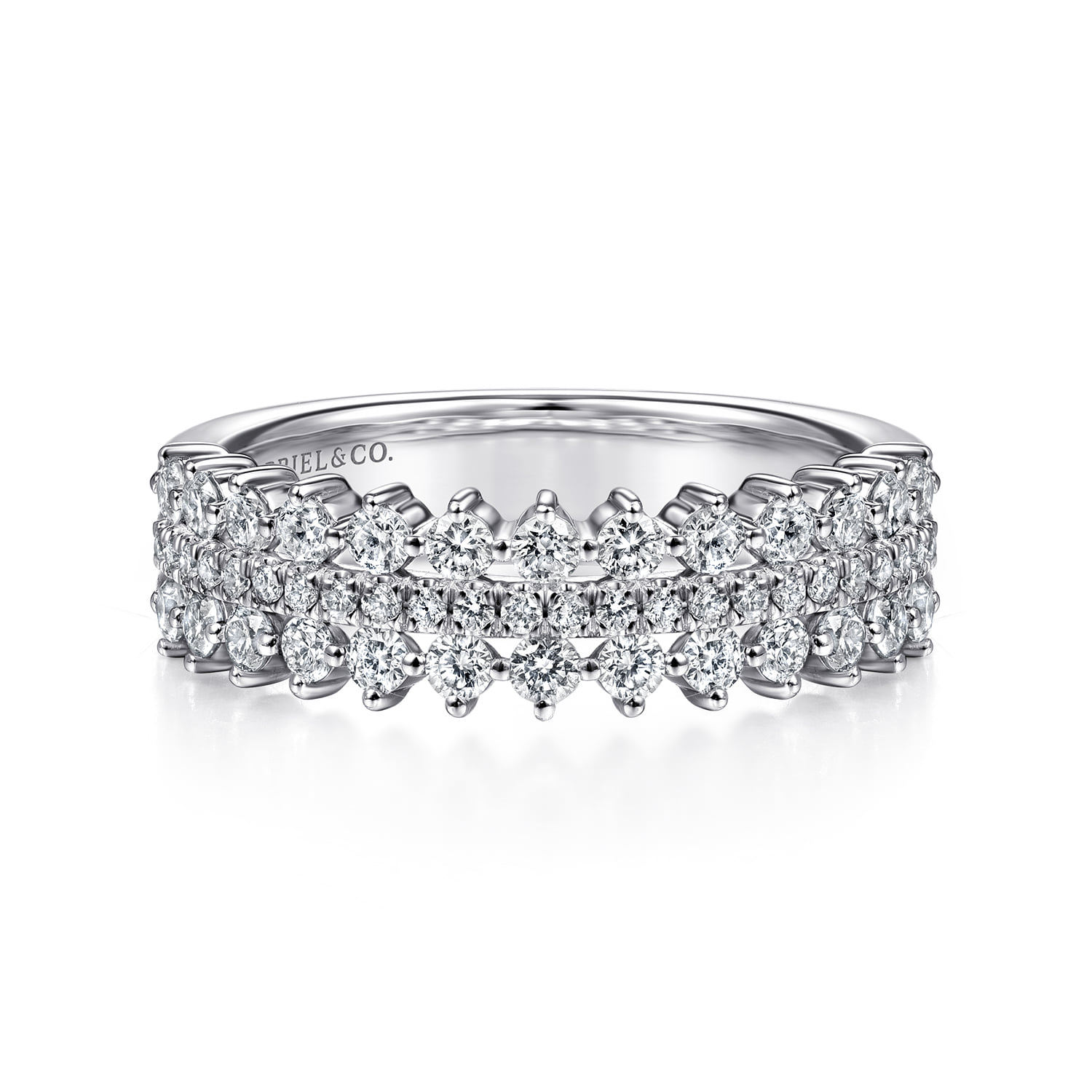 Three Row Diamond Band in 14K White Gold