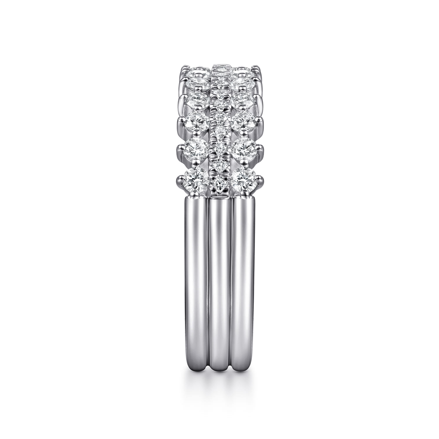 Three Row Diamond Band in 14K White Gold, photograph 4