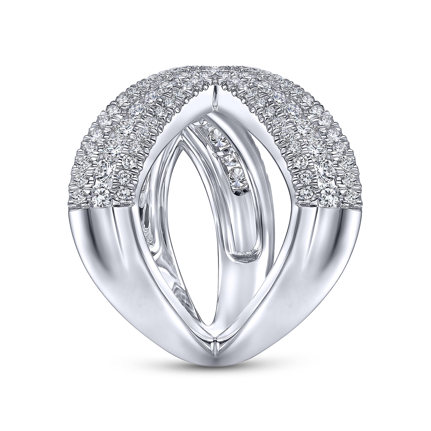 Abstract Diamond Pave Bypass Open Ring in 14K White Gold, photograph 4