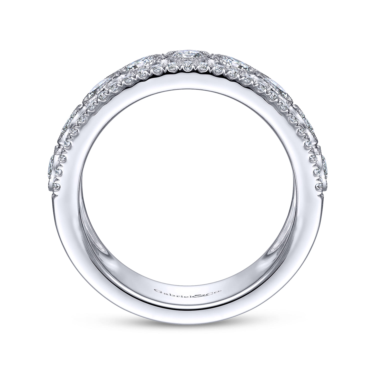 Three Row Diamond Band in 14K White Gold, photograph 2