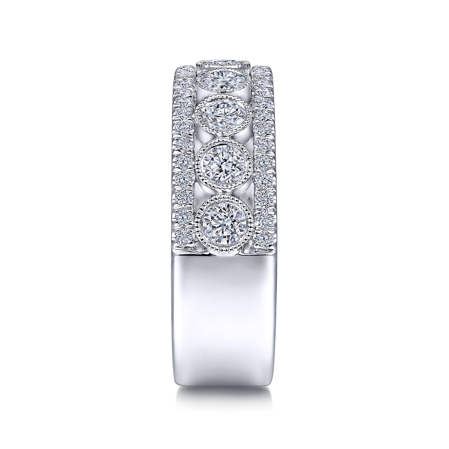 Three Row Diamond Band in 14K White Gold, photograph 4