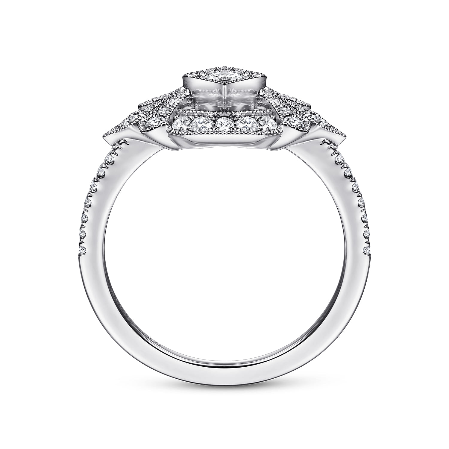 Art Deco Floral Diamond Ring in 14K White Gold, photograph 2