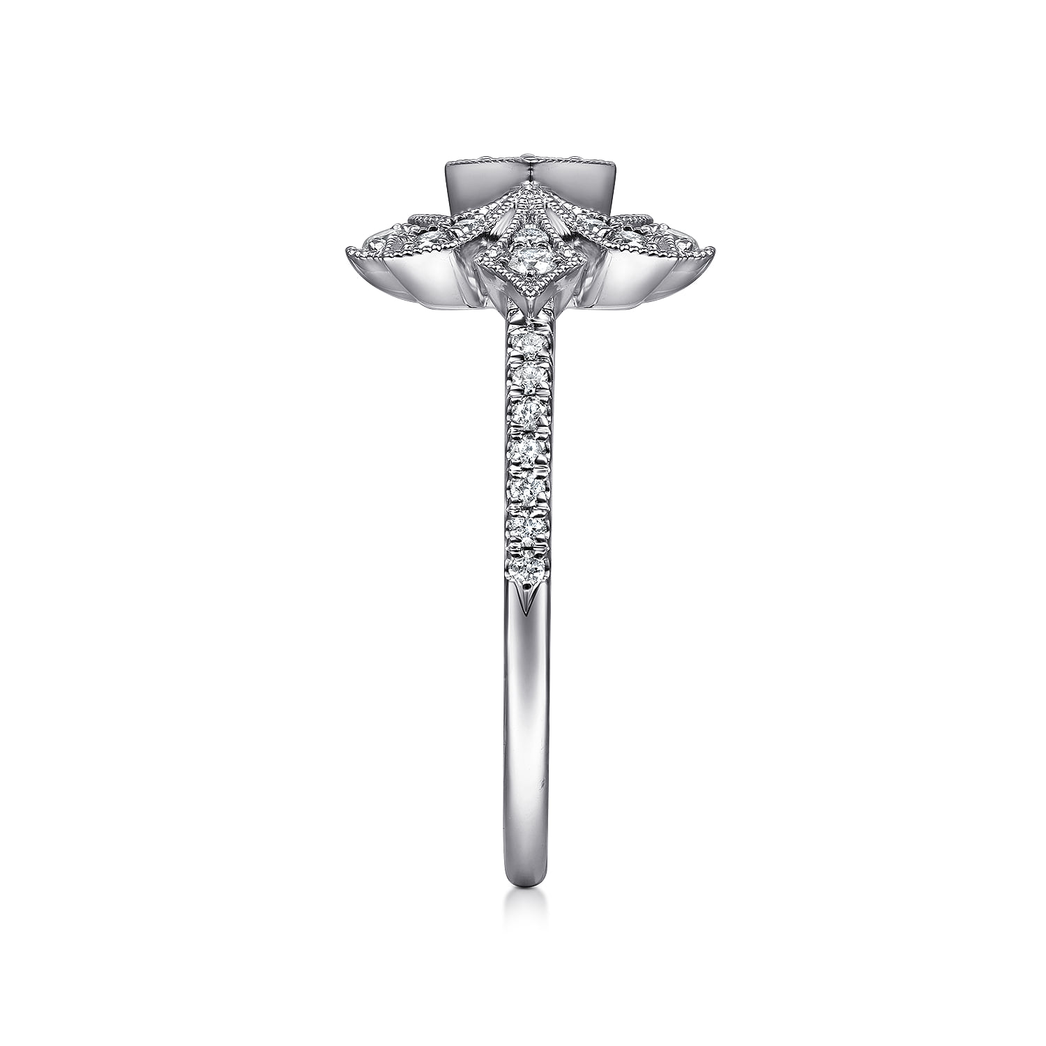 Art Deco Floral Diamond Ring in 14K White Gold, photograph 4