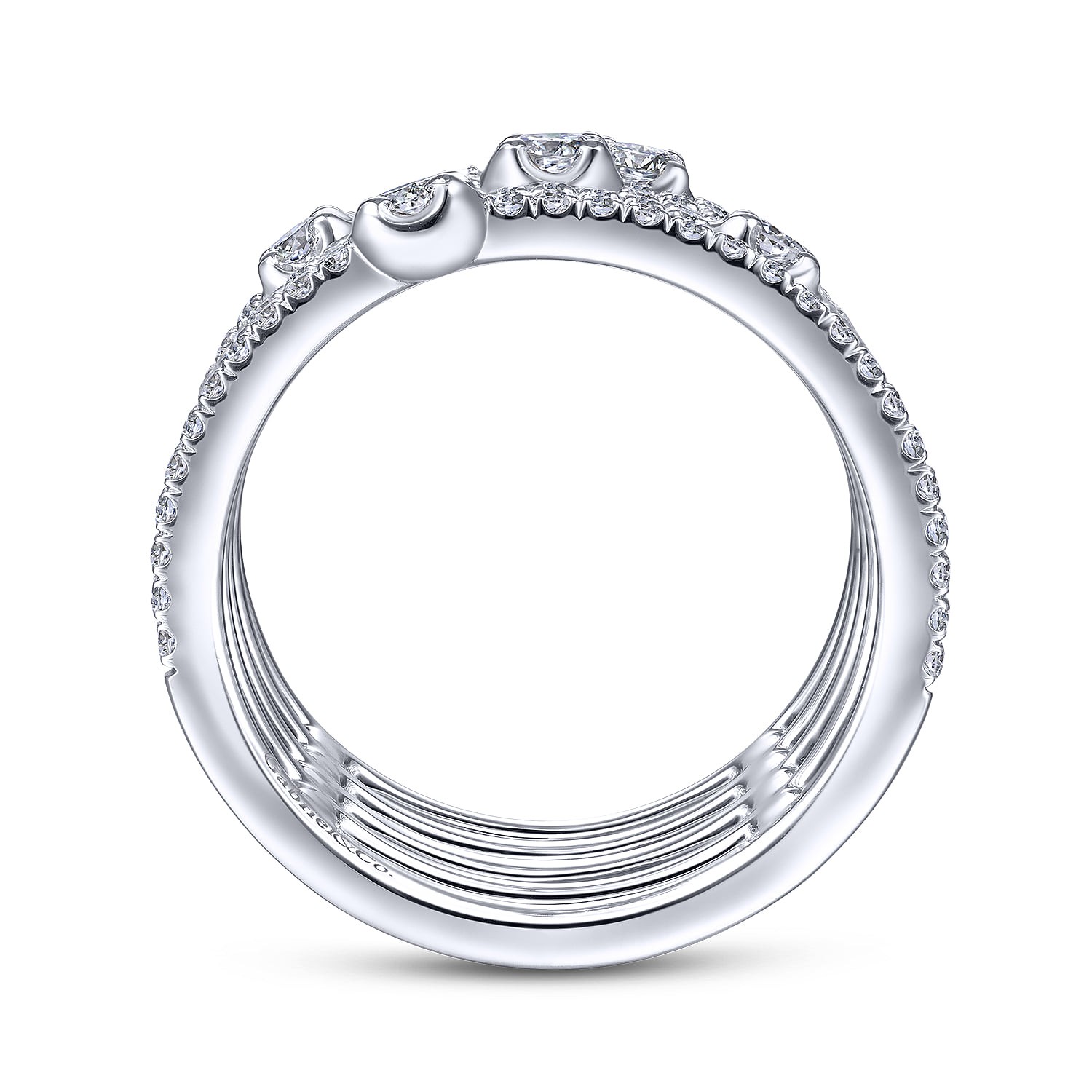 Five Row Diamond Station Wide Band in 14K White Gold, photograph 2