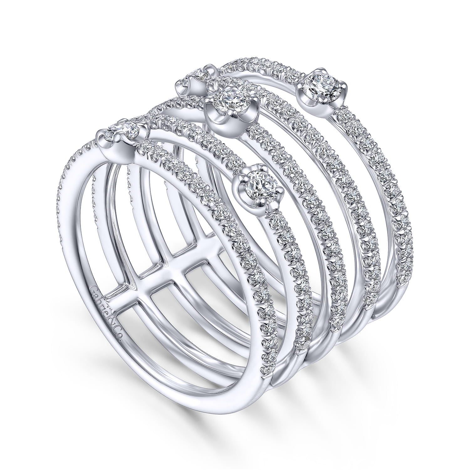 Five Row Diamond Station Wide Band in 14K White Gold, photograph 3