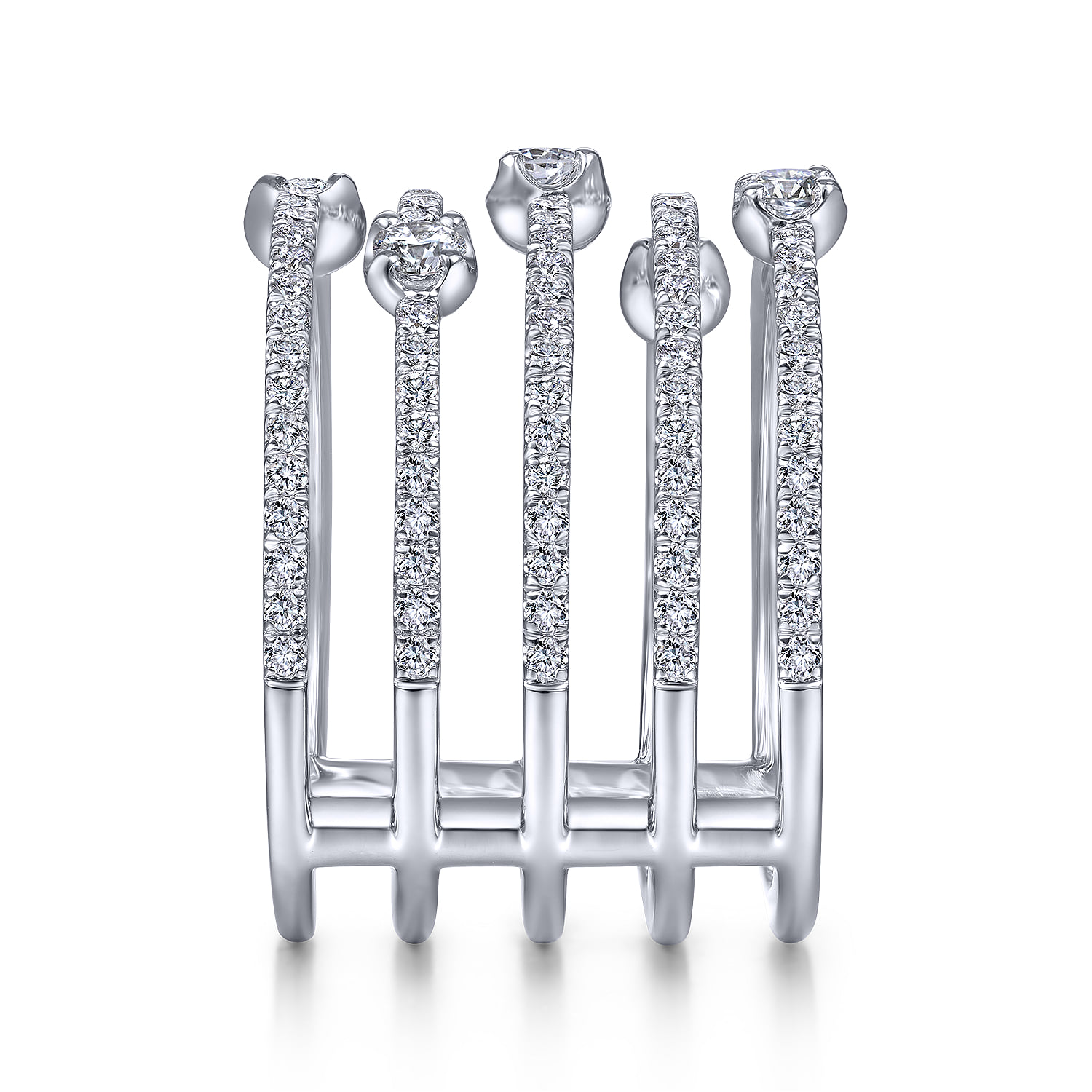 Five Row Diamond Station Wide Band in 14K White Gold, photograph 4