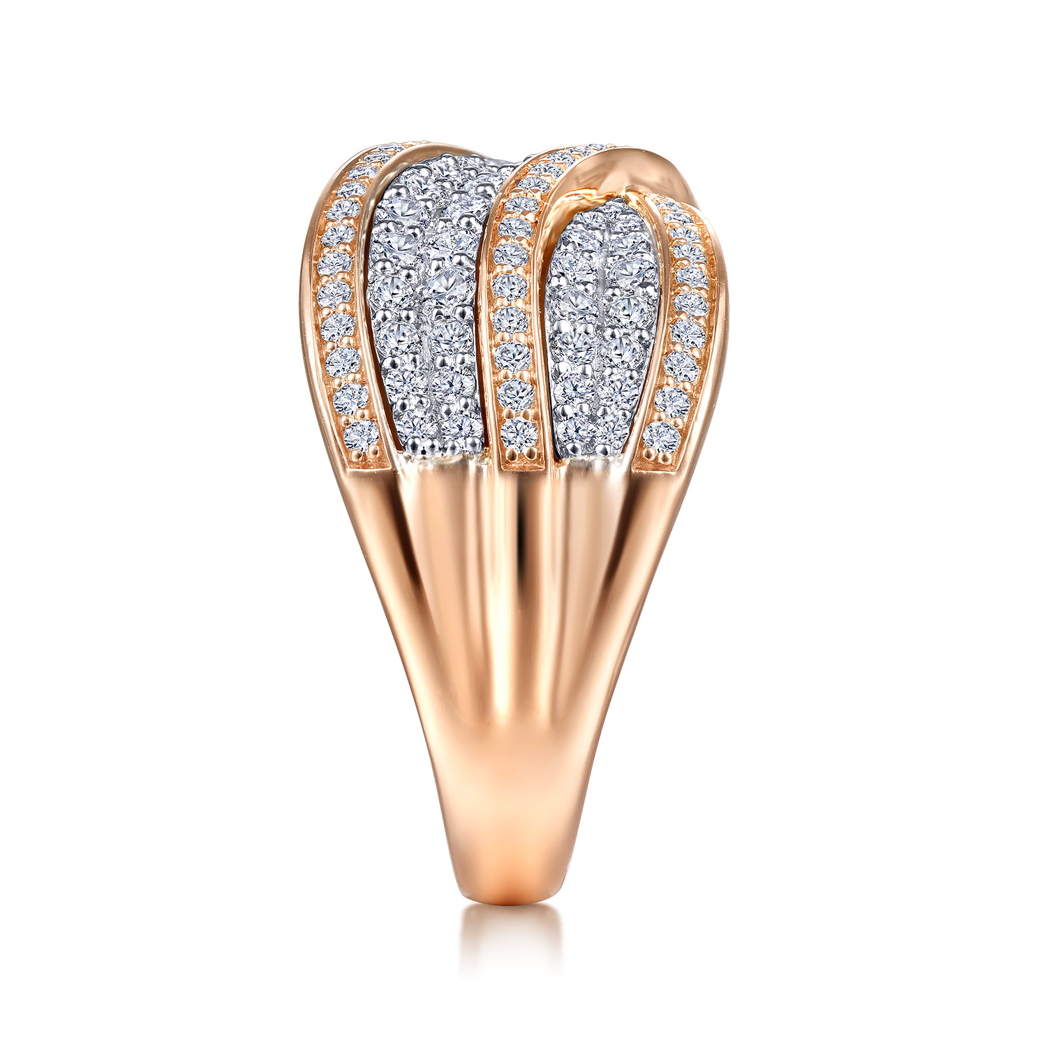 Wide Diamond Channel Criss Cross Ring in 14K White/Rose Gold, photograph 4