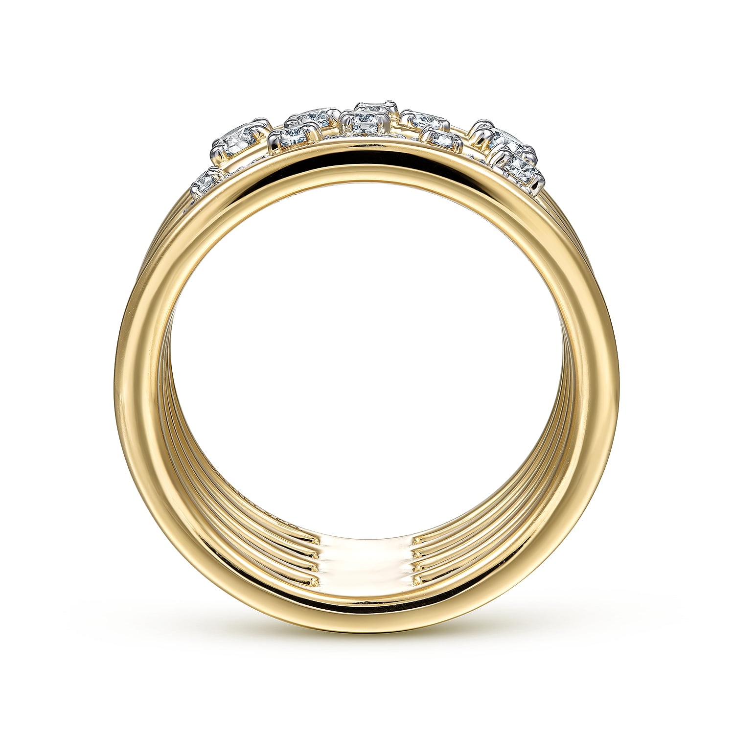 Five Row Diamond Station Ring in 14K Yellow Gold, photograph 2
