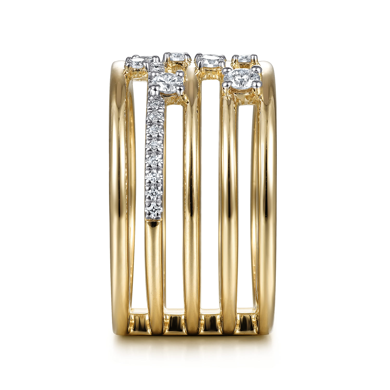 Five Row Diamond Station Ring in 14K Yellow Gold, photograph 4