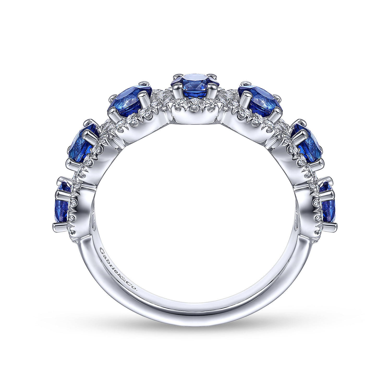 Round Sapphire and Diamond Halo Ring in 14K White Gold, photograph 2