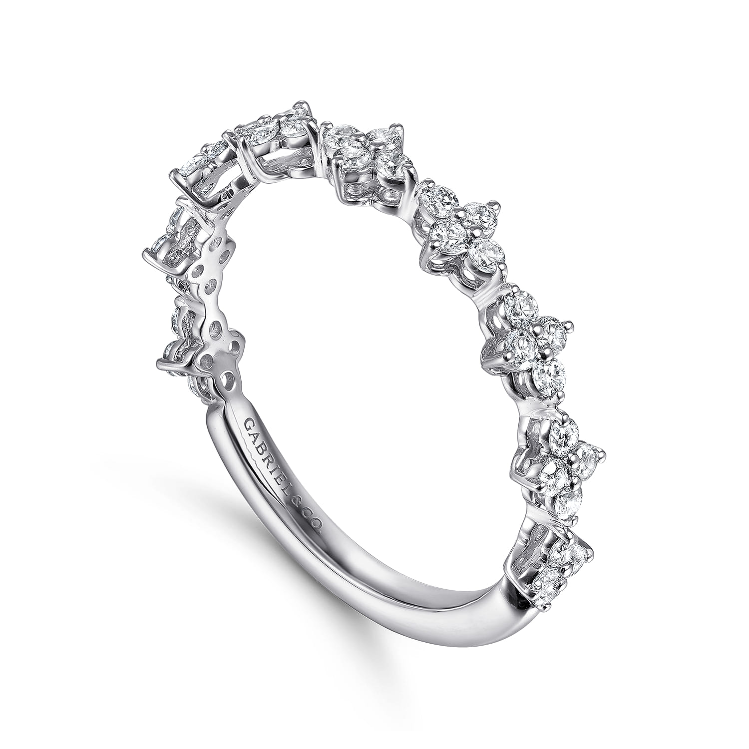 Diamond Clover Station Stackable Ring in 14K White Gold, photograph 3