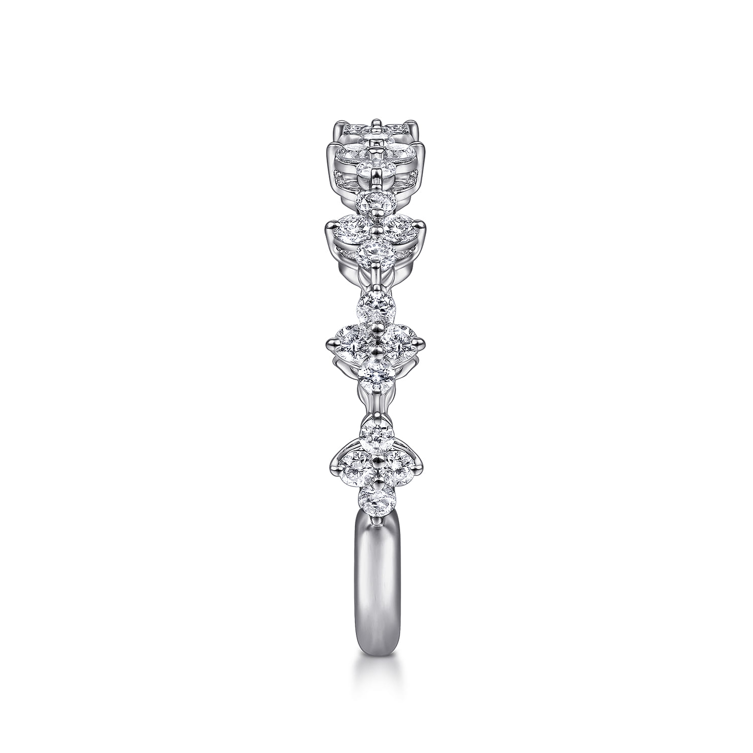 Diamond Clover Station Stackable Ring in 14K White Gold, photograph 4