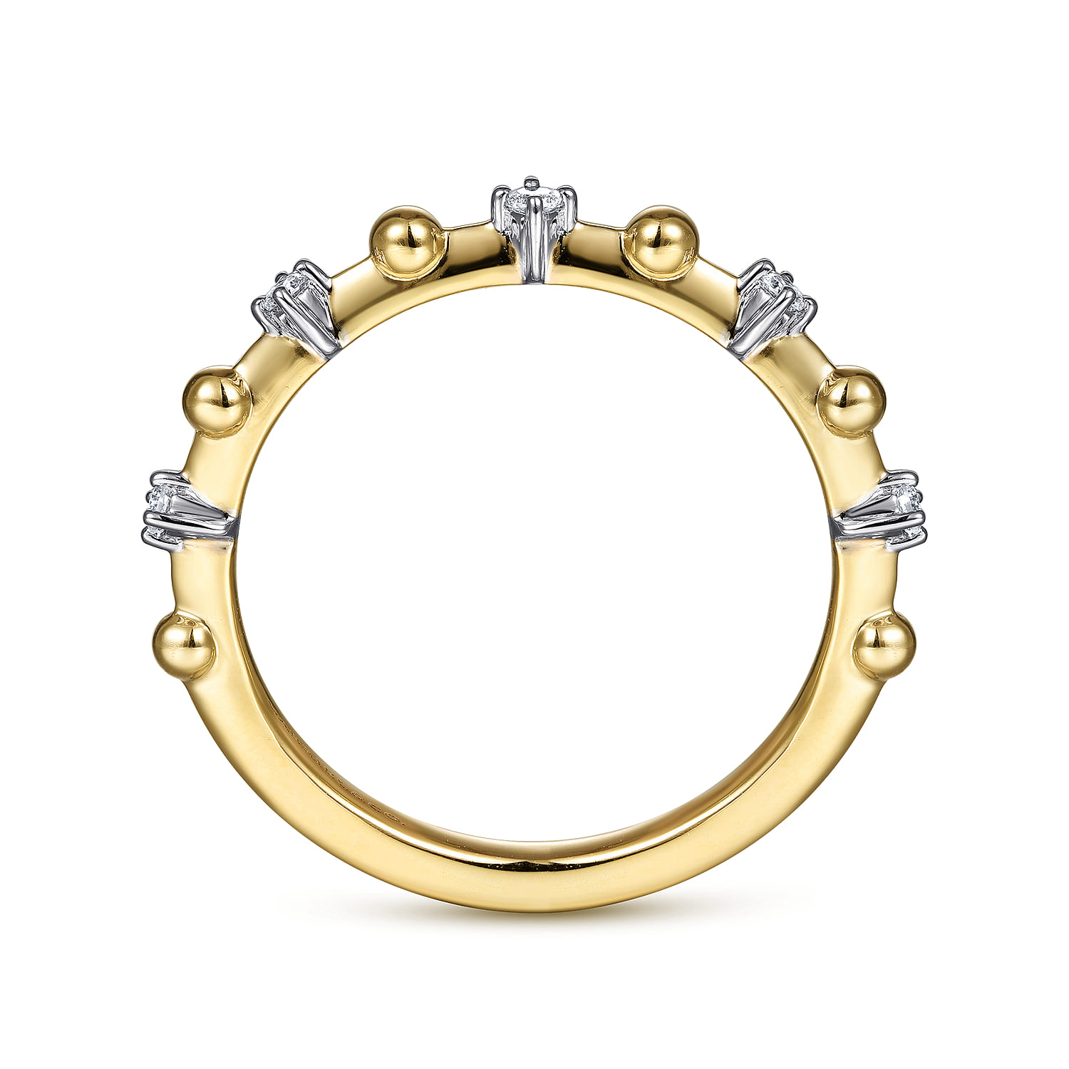 Bujukan and Diamond Station Alternating Ring in 14K Yellow Gold, photograph 2