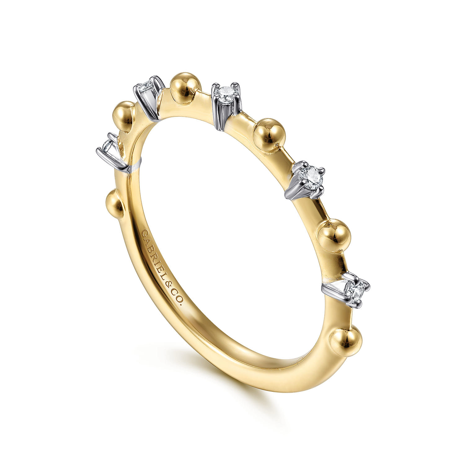 Bujukan and Diamond Station Alternating Ring in 14K Yellow Gold, photograph 3