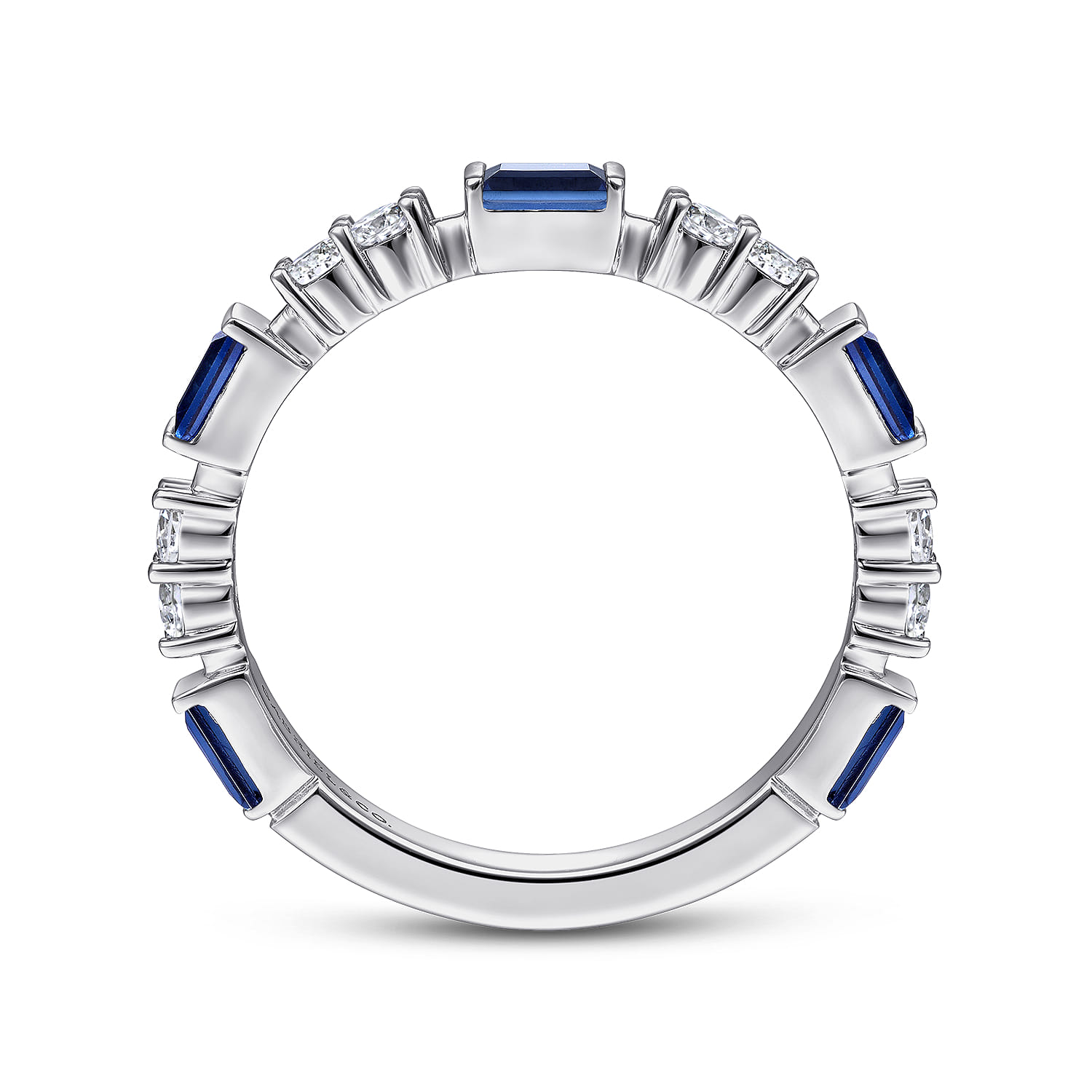 Alternating Sapphire Baguette and Diamond Ring in 14K White Gold, photograph 2