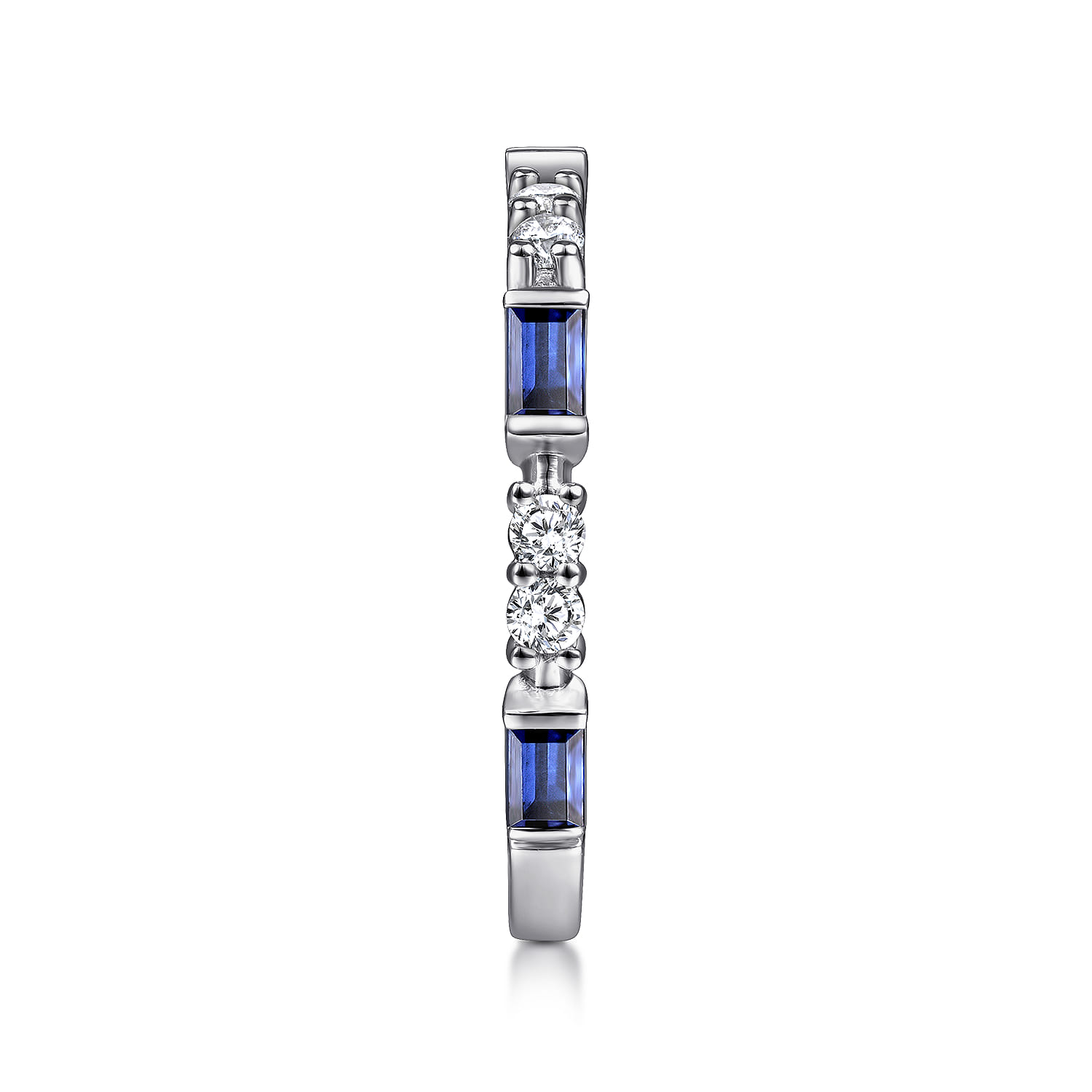 Alternating Sapphire Baguette and Diamond Ring in 14K White Gold, photograph 4