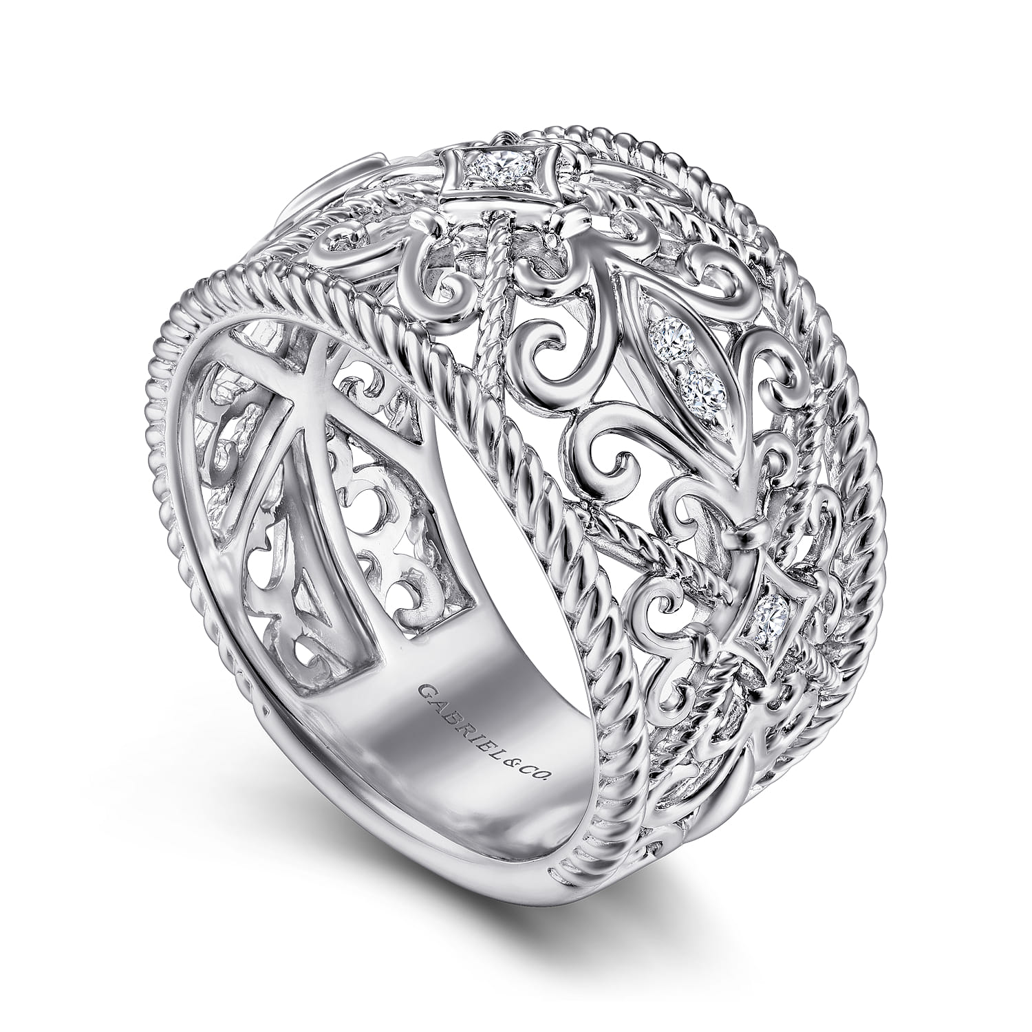 Floral Openwork White Sapphire Ring in Sterling Silver, photograph 3