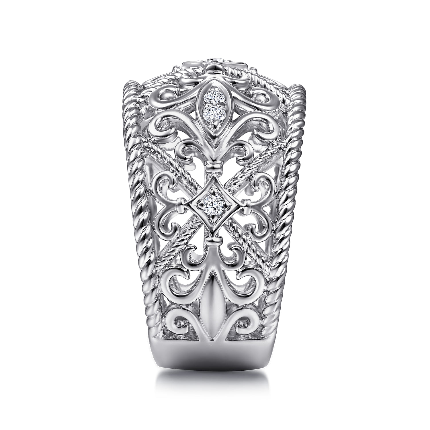 Floral Openwork White Sapphire Ring in Sterling Silver, photograph 4