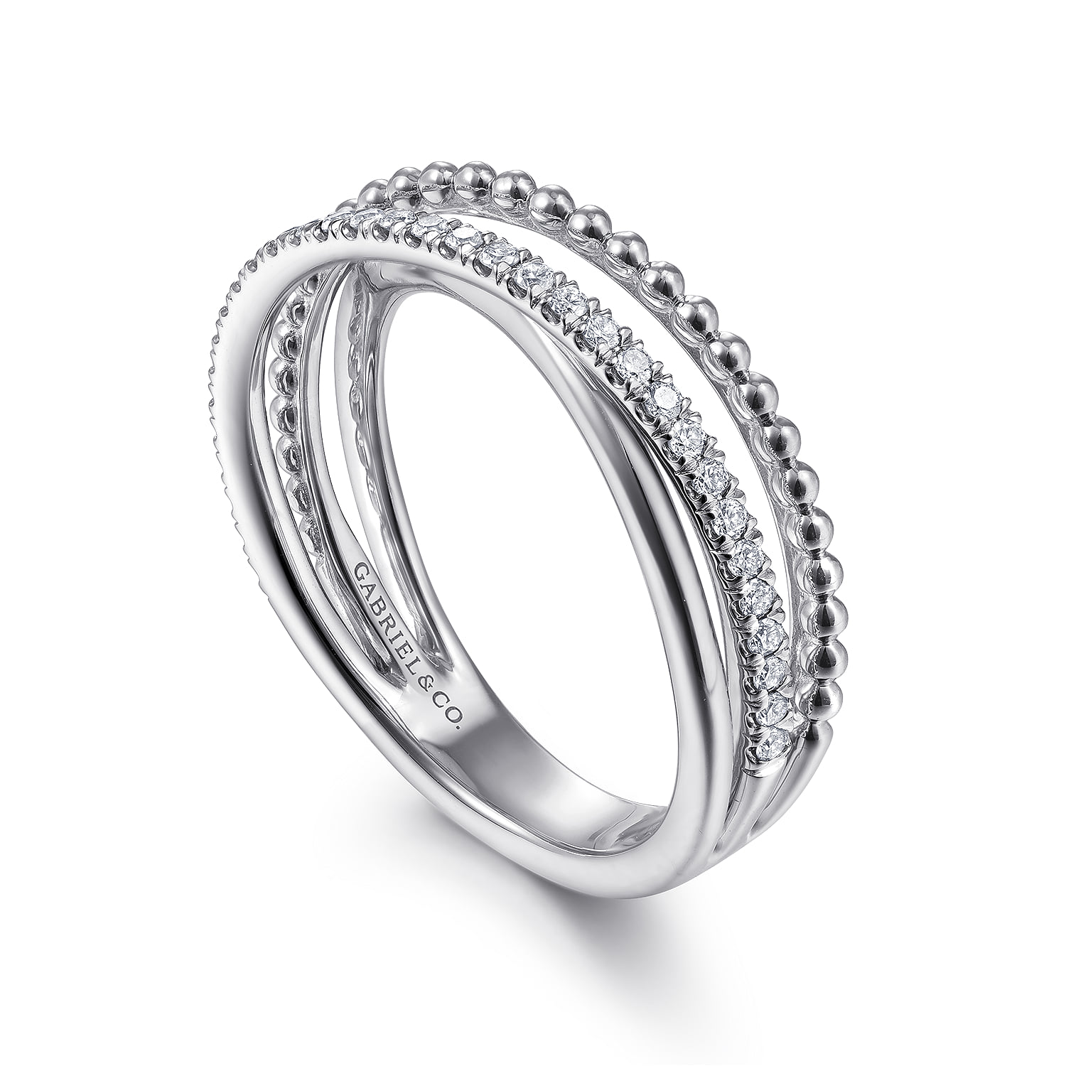 White Sapphire Bujukan Criss Cross Ring in Sterling Silver, photograph 3