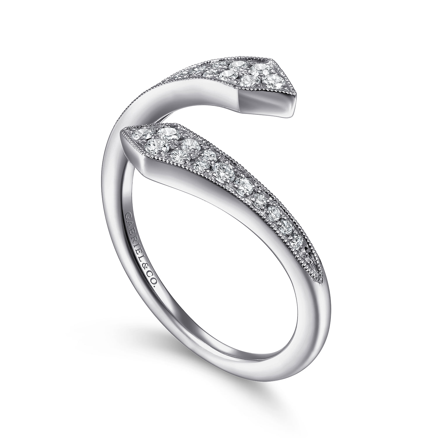 Diamond Pave Bypass Open Ring in 14K White Gold, photograph 3