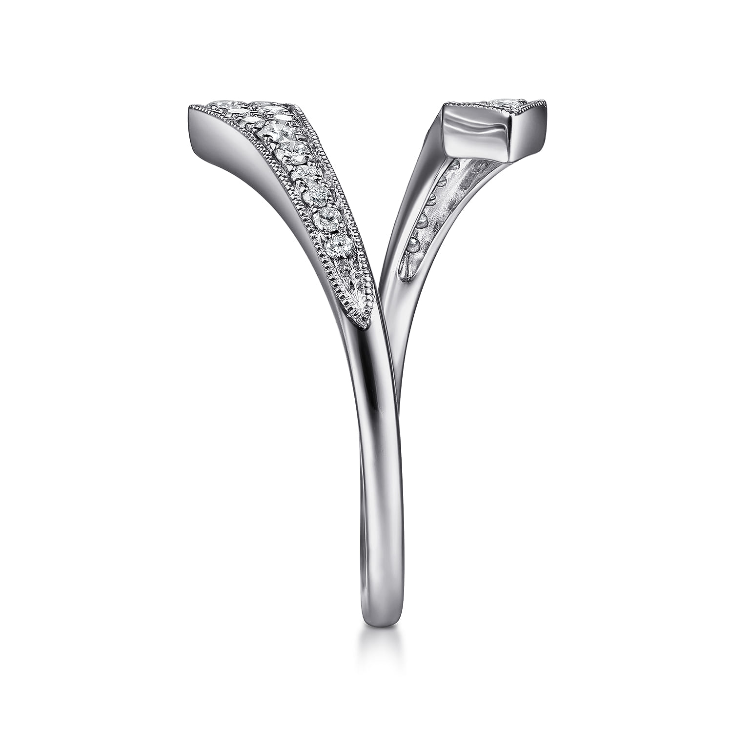 Diamond Pave Bypass Open Ring in 14K White Gold, photograph 4