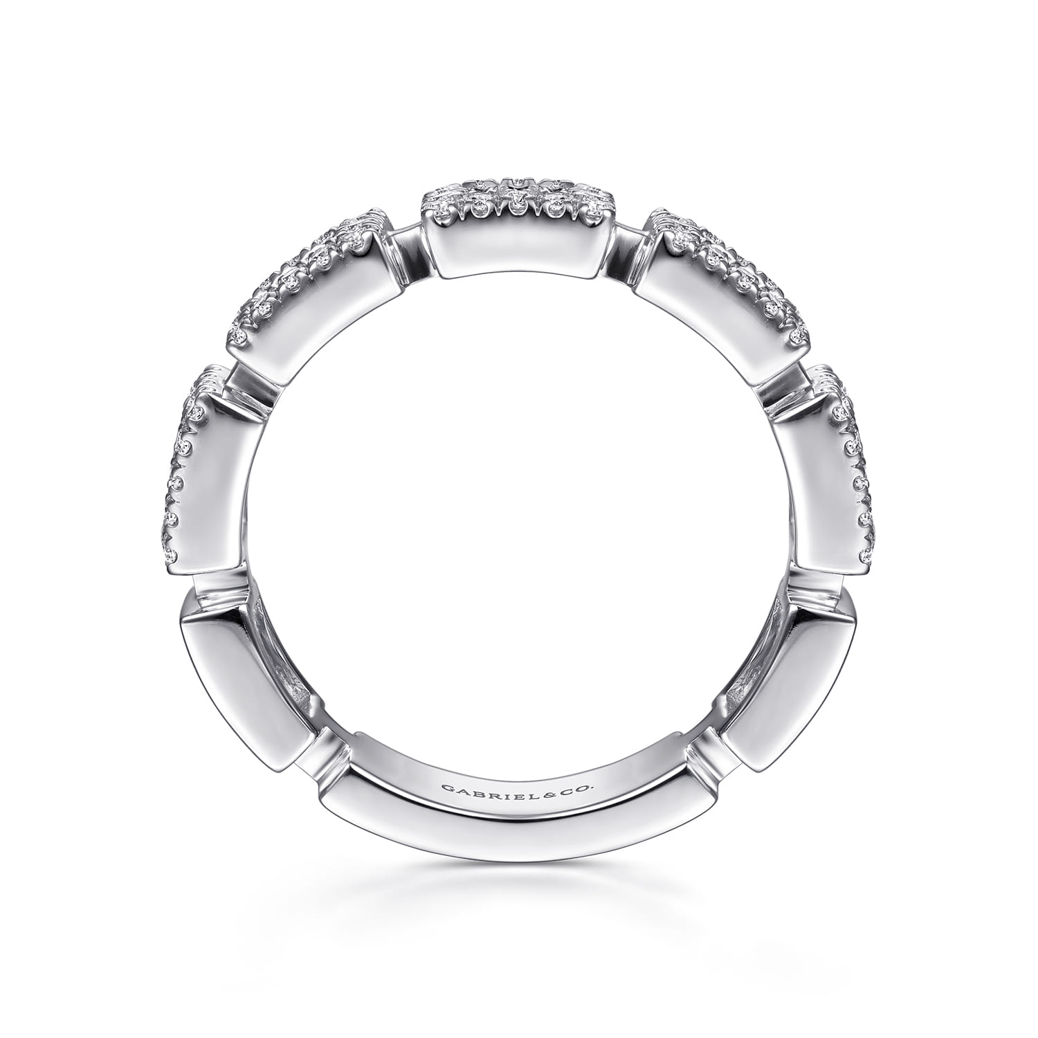 Baguette and Diamond Station Ring in 14K White Gold, photograph 2