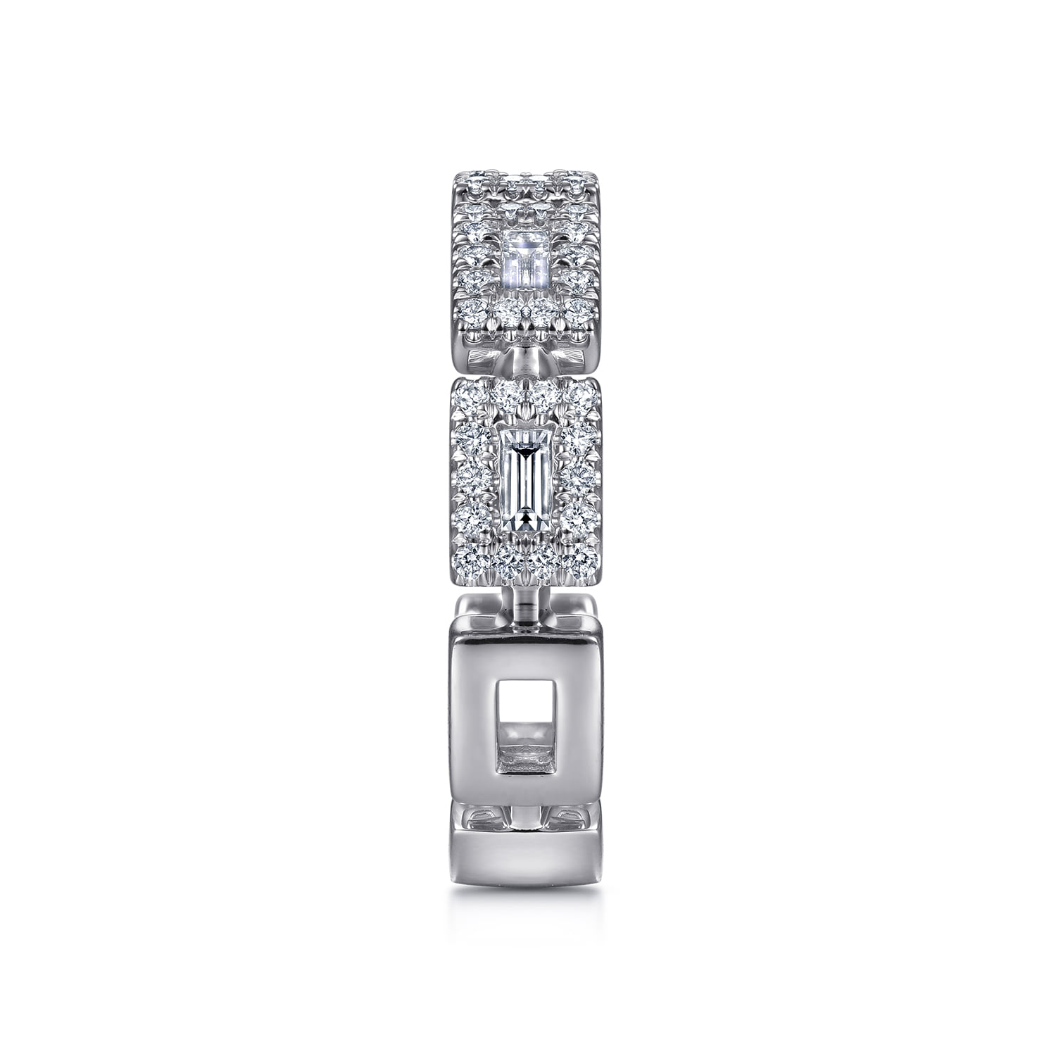 Baguette and Diamond Station Ring in 14K White Gold, photograph 4