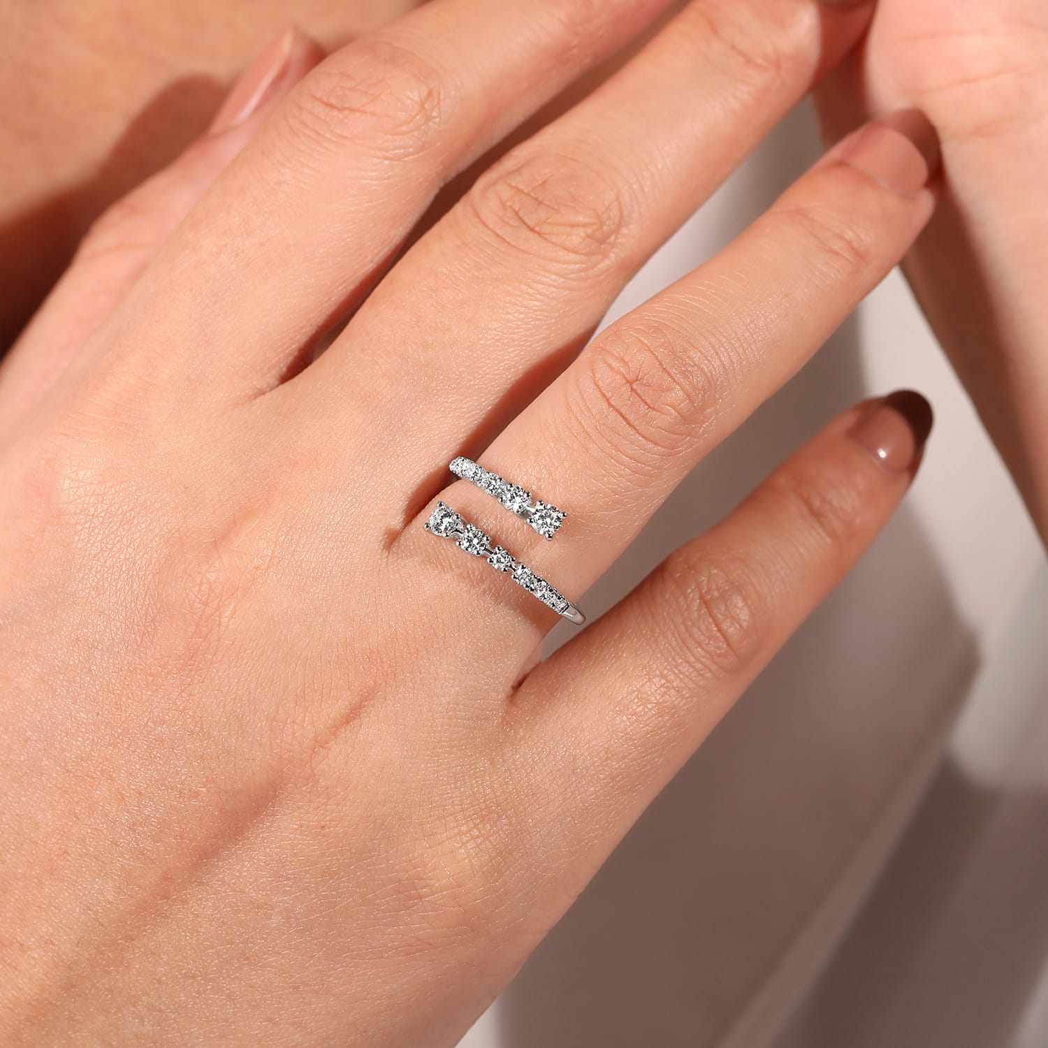 Diamond Bypass Open Ring in 14K White Gold, photograph 5