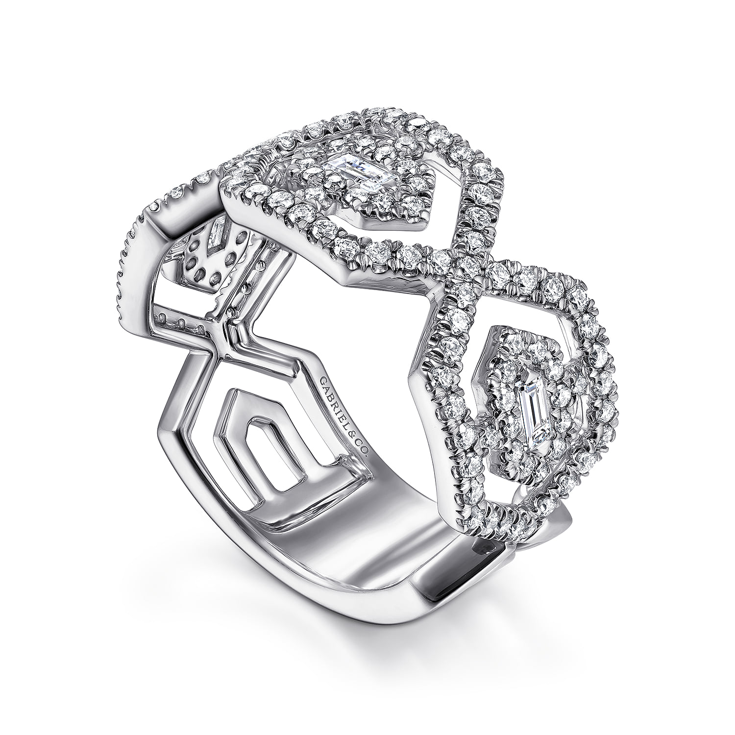 Geometric Open Diamond Ring in 14K White Gold, photograph 3