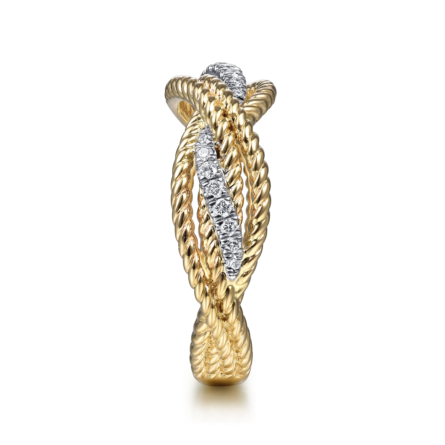 Twisted Rope and Diamond Intersecting Ring in 14K White/Yellow Gold, photograph 4