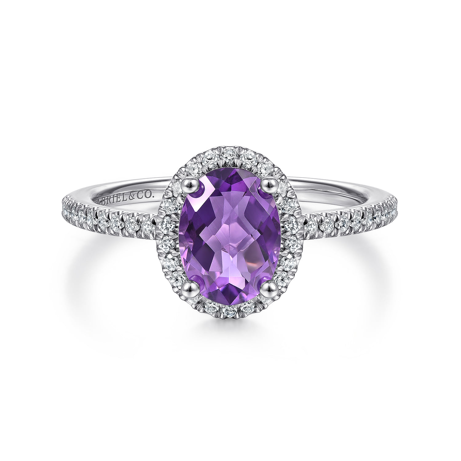 Oval Amethyst and Diamond Halo Ring